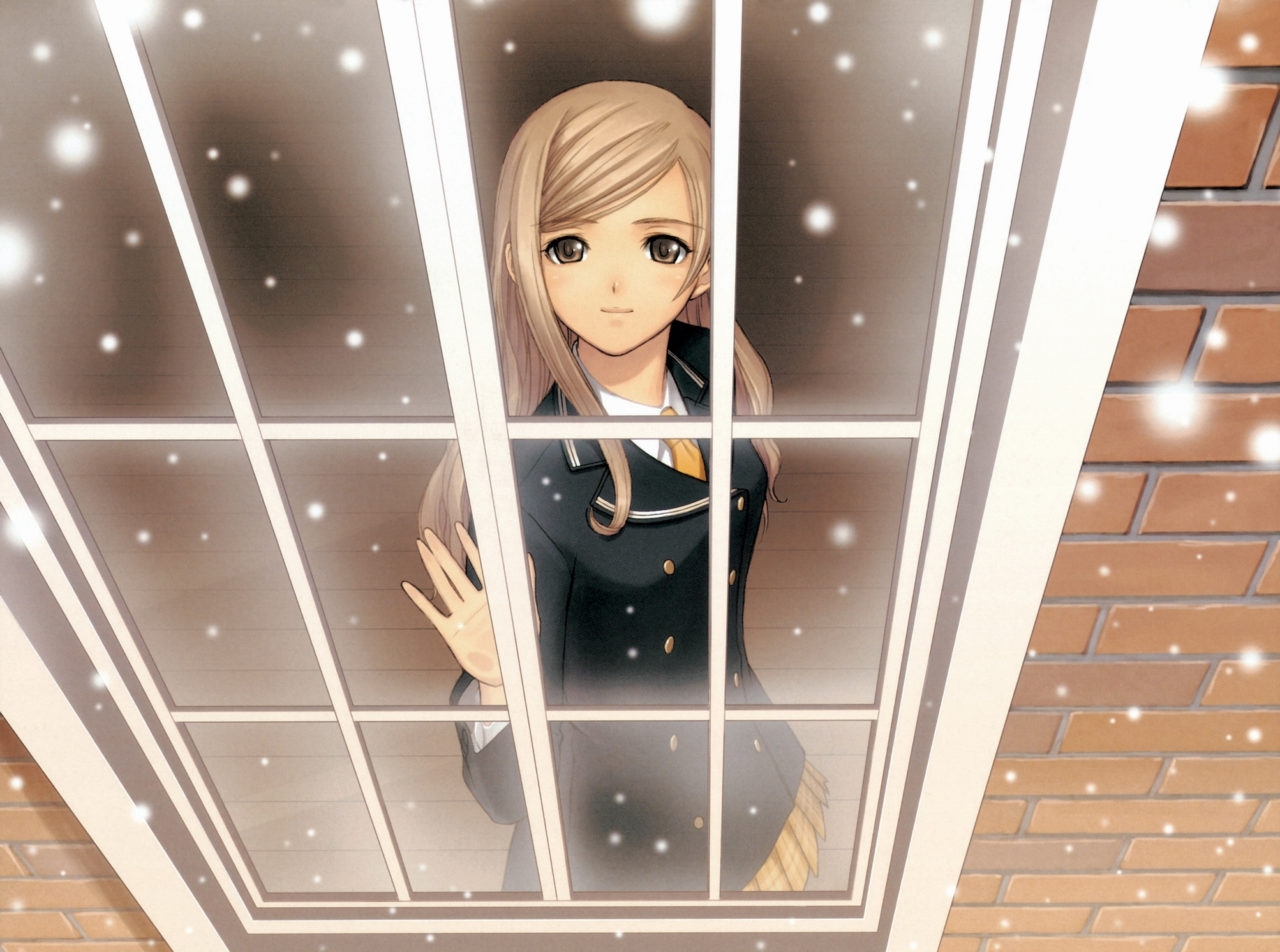 Download mobile wallpaper Snow, Window, Girl, Anime for free.