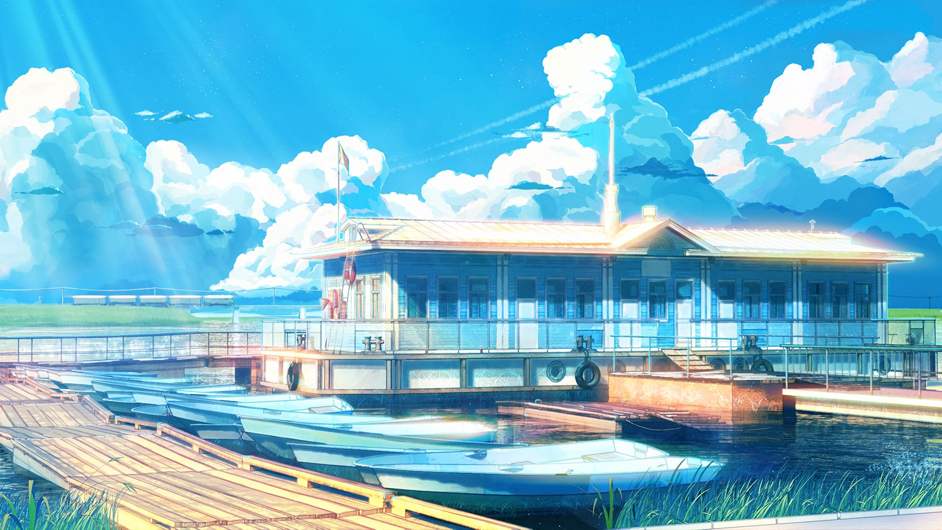anime, everlasting summer, house, painting, seashore