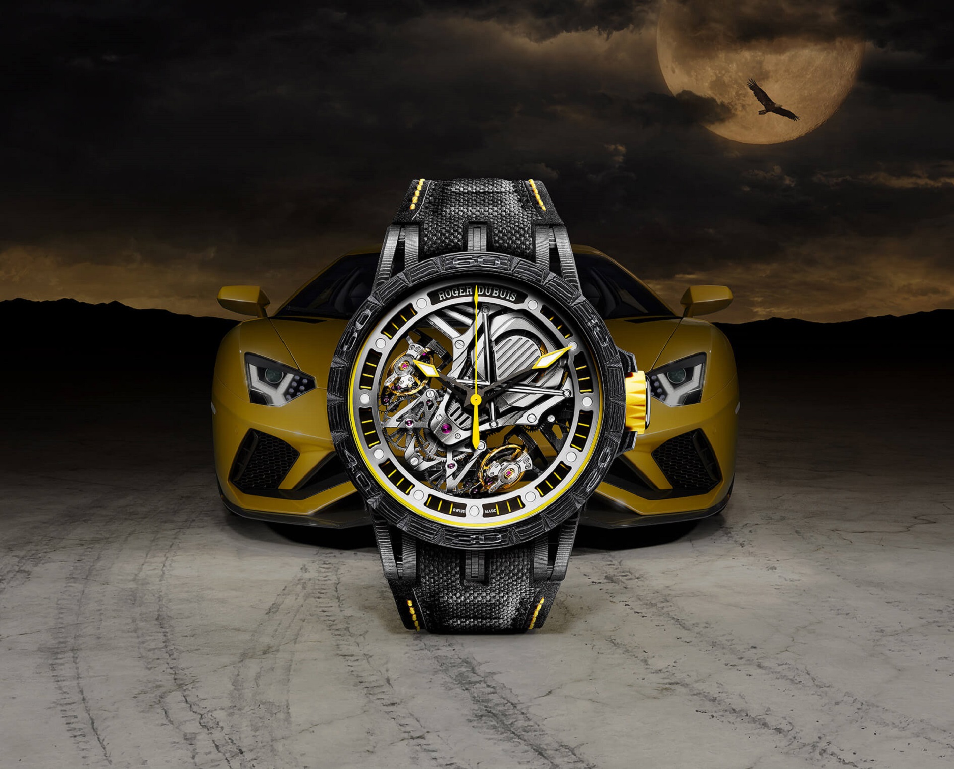 Handy-Wallpaper Auto, Lamborghini, Uhr, Menschengemacht, Gelbes Auto kostenlos herunterladen.