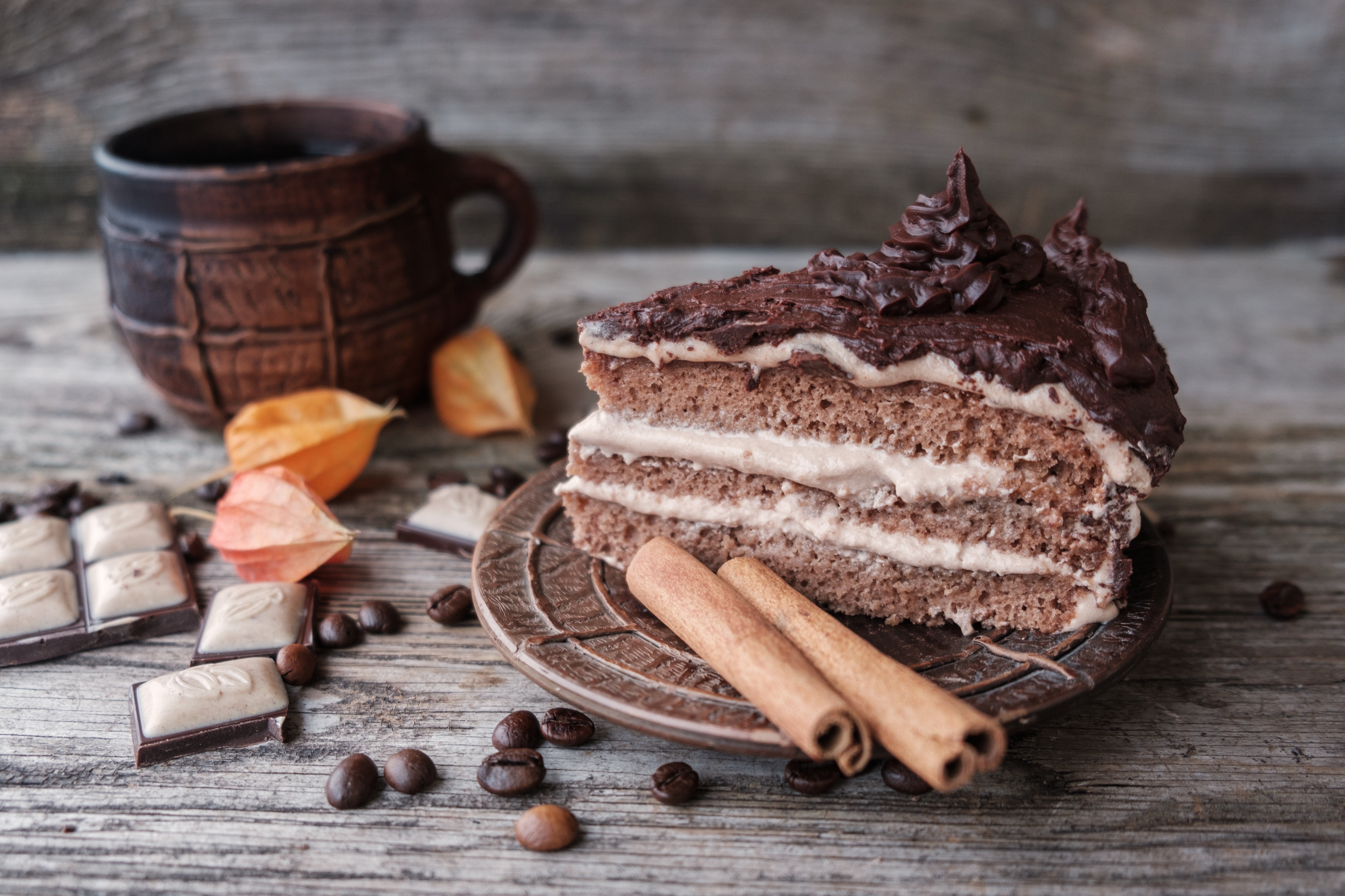 Download mobile wallpaper Food, Dessert, Chocolate, Still Life, Cinnamon, Cake, Coffee Beans, Pastry for free.