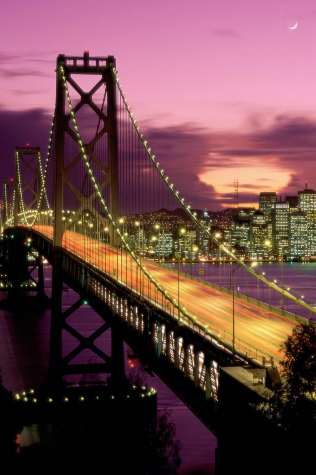 無料モバイル壁紙橋, 街, 建物, ライト, 月, ブリッジ, サンフランシスコ, ベイブリッジ, マンメイド, サンフランシスコ ベイ ブリッジをダウンロードします。
