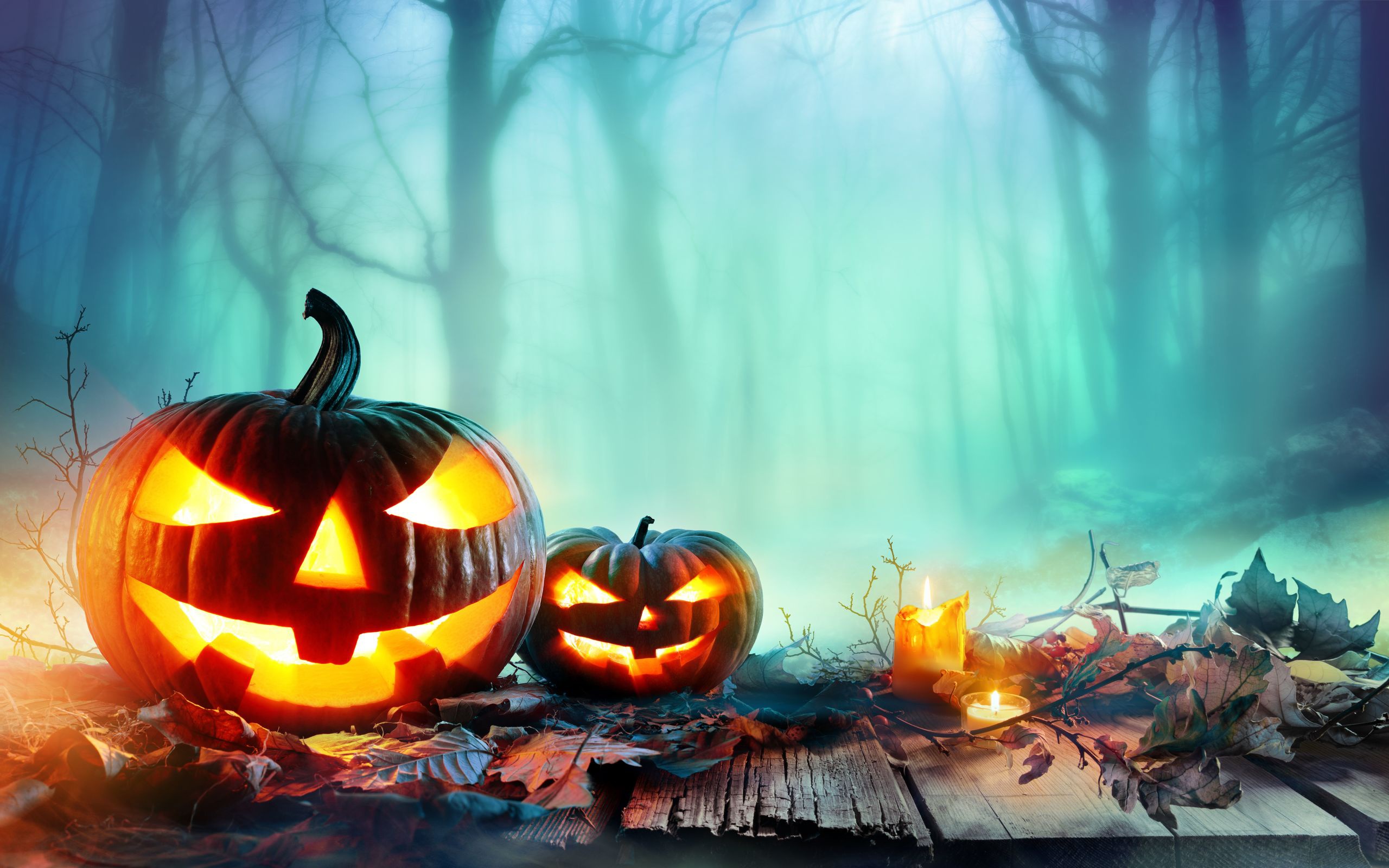 PCデスクトップに秋, 葉, キャンドル, 霧, かぼちゃ, ホリデー, ジャック・オー・ランタン, ハロウィン画像を無料でダウンロード