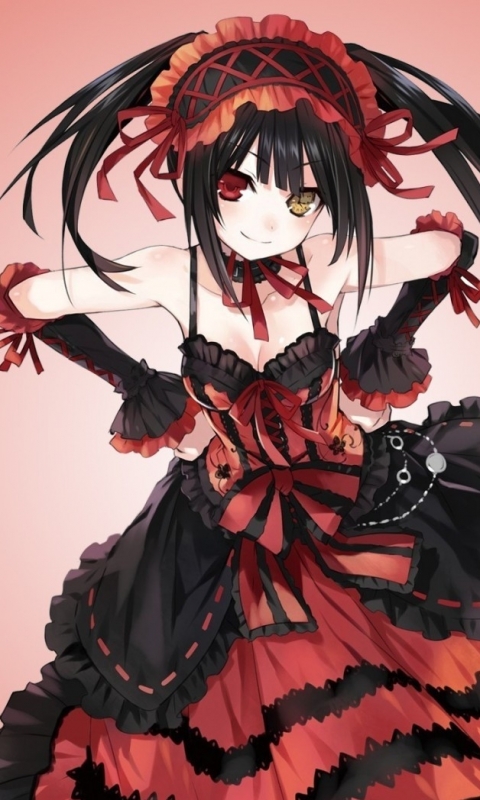 Handy-Wallpaper Kleid, Heterochromie, Animes, Schwarzes Haar, Lange Haare, Datum A Live, Kurumi Tokisaki kostenlos herunterladen.