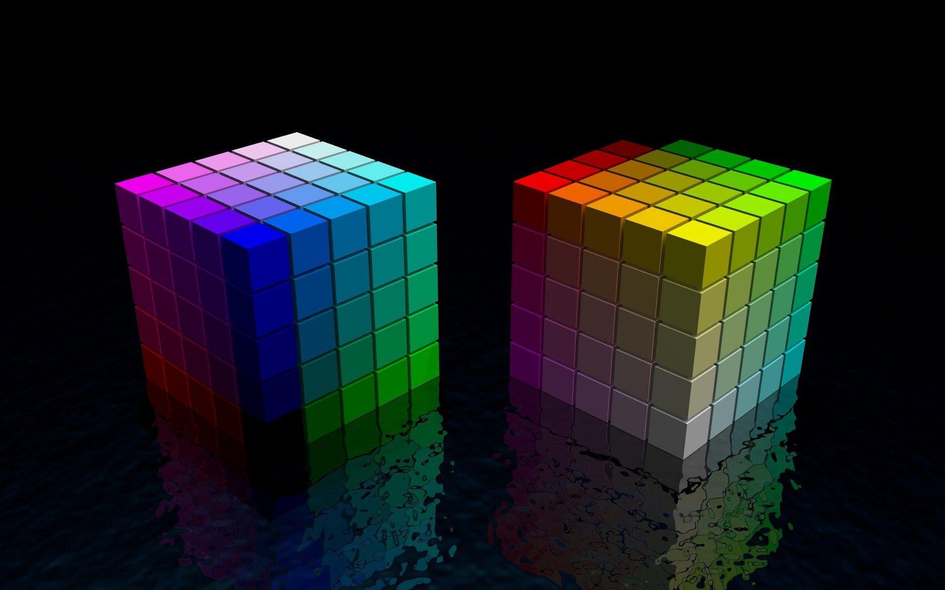 bright, cube, 3d, black, multicolored, motley, space Full HD