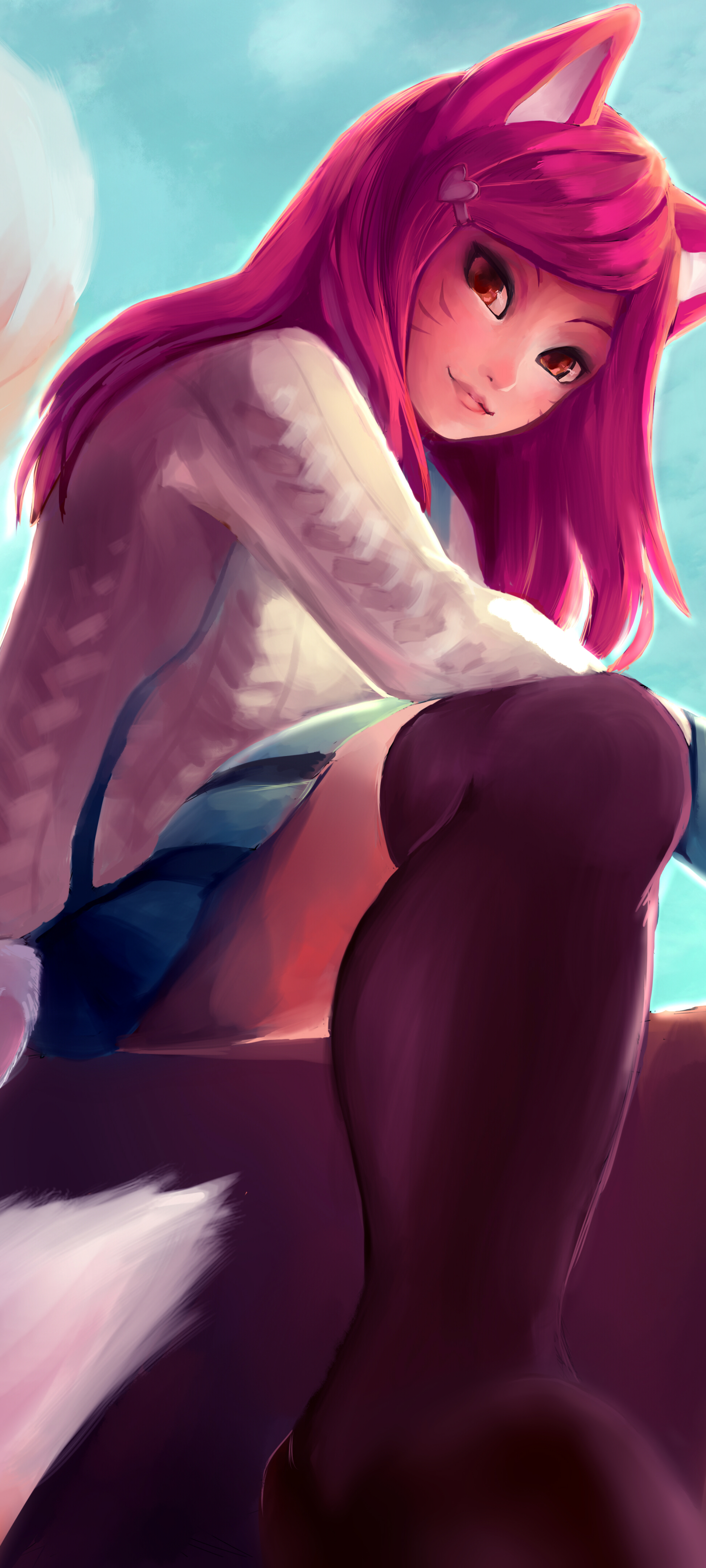 Download mobile wallpaper League Of Legends, Video Game, Thigh Highs, Animal Ears, Ahri (League Of Legends) for free.