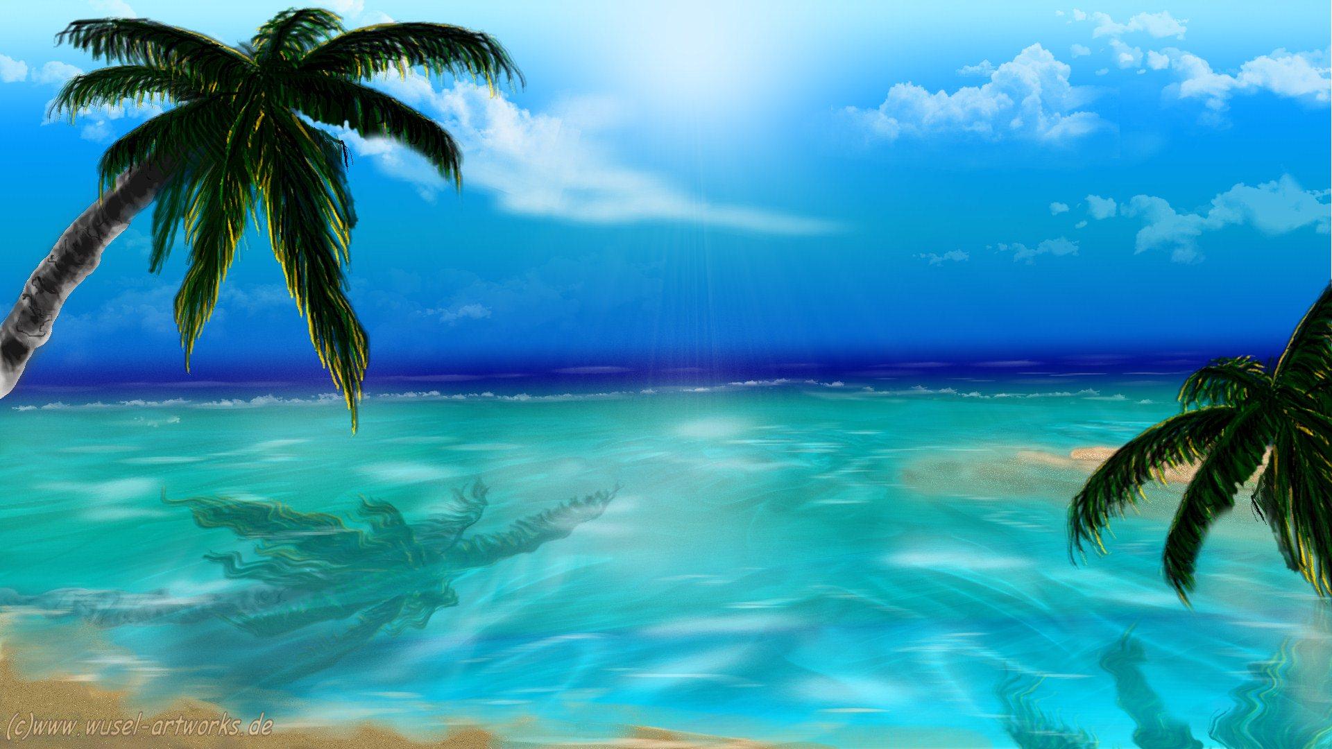 Descarga gratis la imagen Playa, Oceano, Artístico, Palmera, Tropico en el escritorio de tu PC