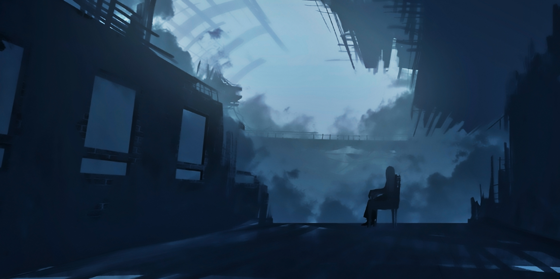 Free download wallpaper Anime, Dark, Fog, Ruin, Abandoned, Train Station, Original on your PC desktop
