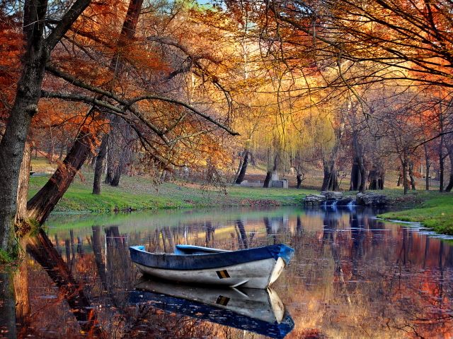 PCデスクトップに秋, 湖, ボート, 乗り物画像を無料でダウンロード