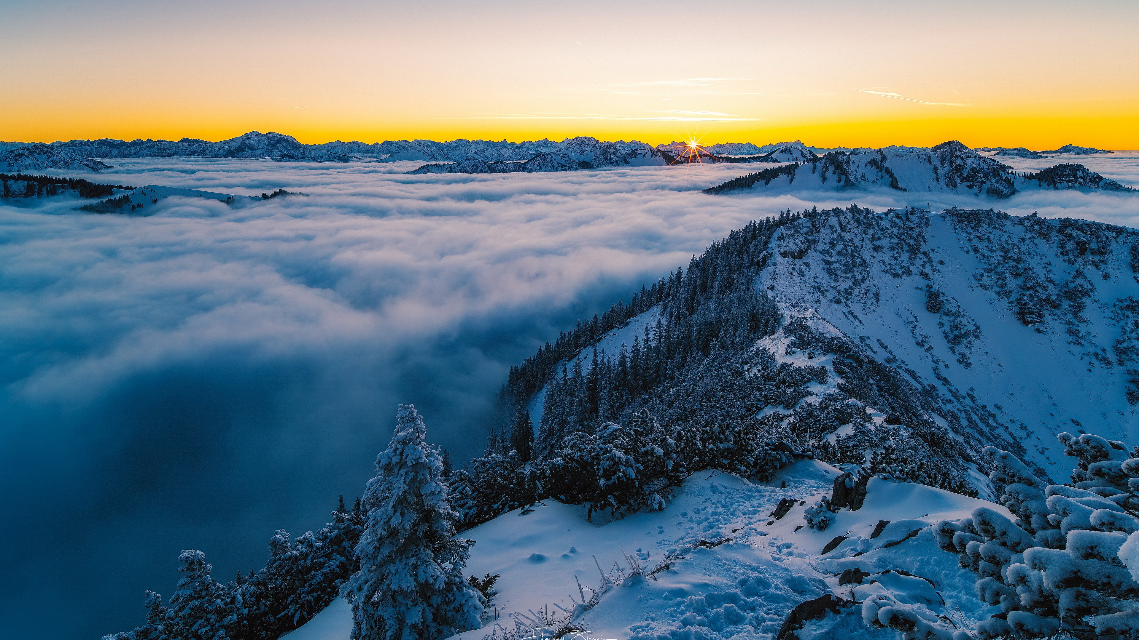 PCデスクトップに冬, 山, 霧, 地球, 山岳, 雲海画像を無料でダウンロード