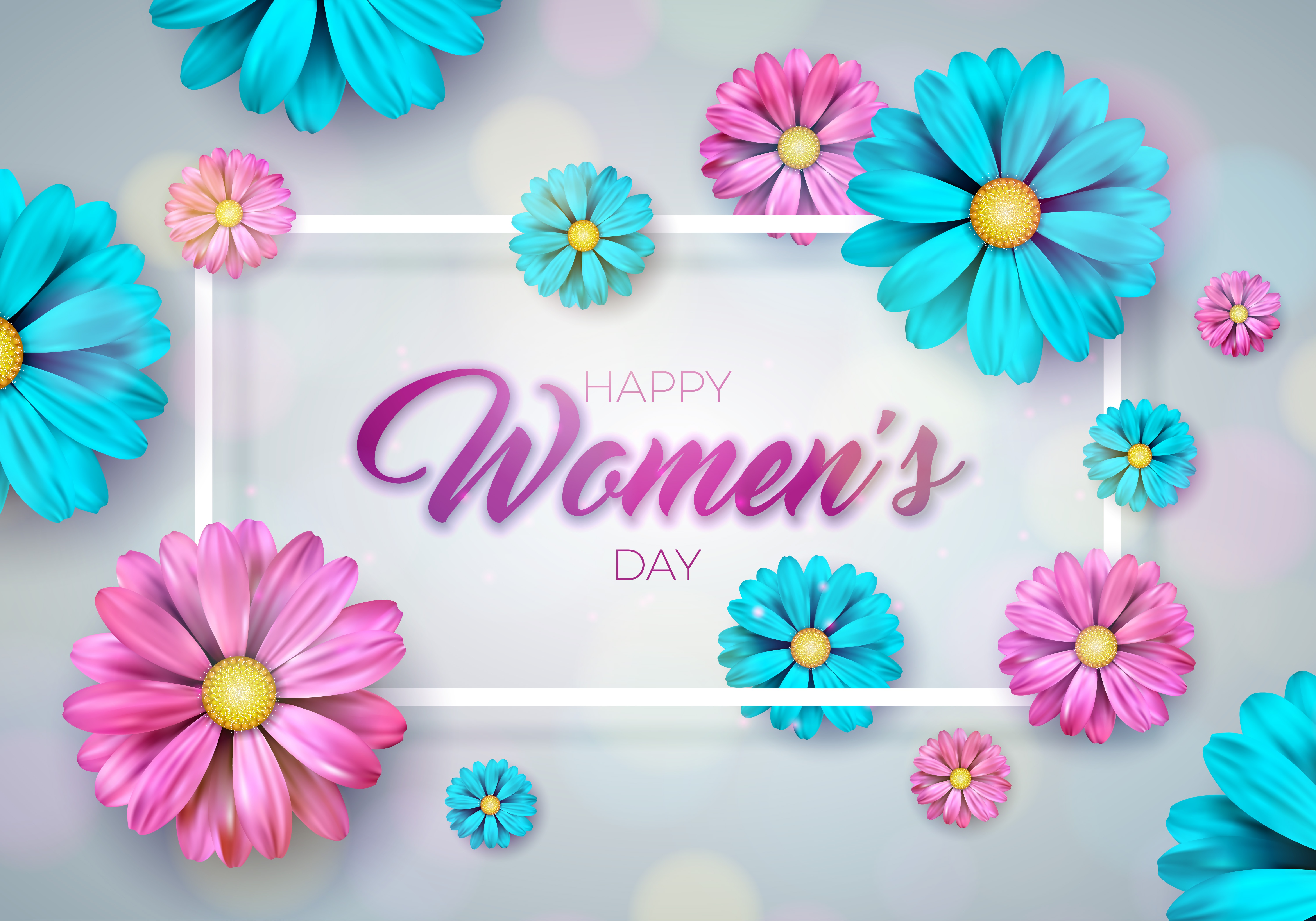 Download mobile wallpaper Flower, Holiday, Pink Flower, Blue Flower, Women's Day, Happy Women's Day for free.