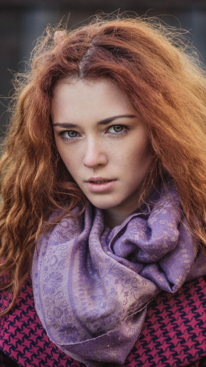 Download mobile wallpaper Redhead, Bokeh, Model, Women, Blue Eyes for free.