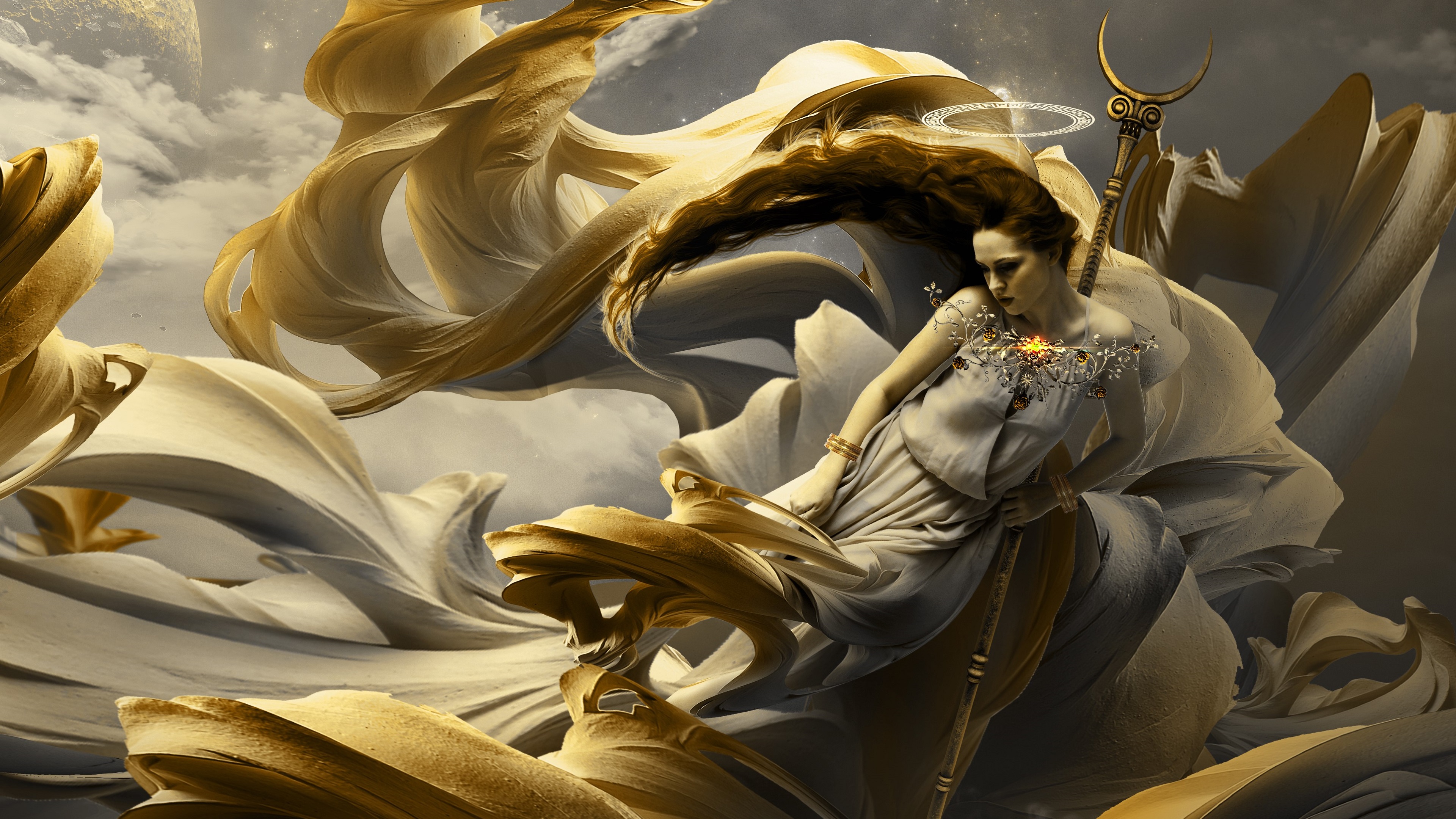 Free download wallpaper Fantasy, Women, Goddess, White Dress on your PC desktop