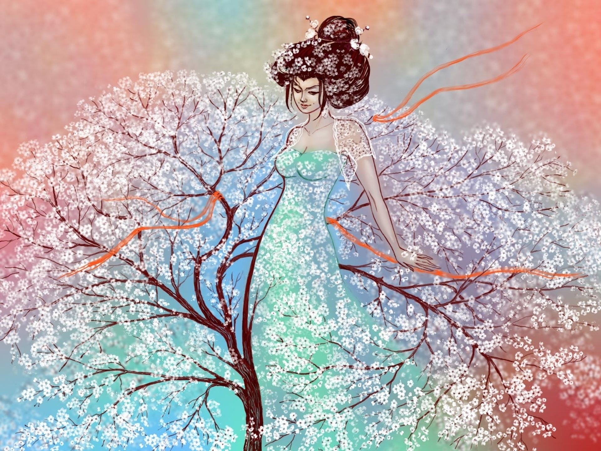 Download mobile wallpaper Fantasy, Tree, Women for free.