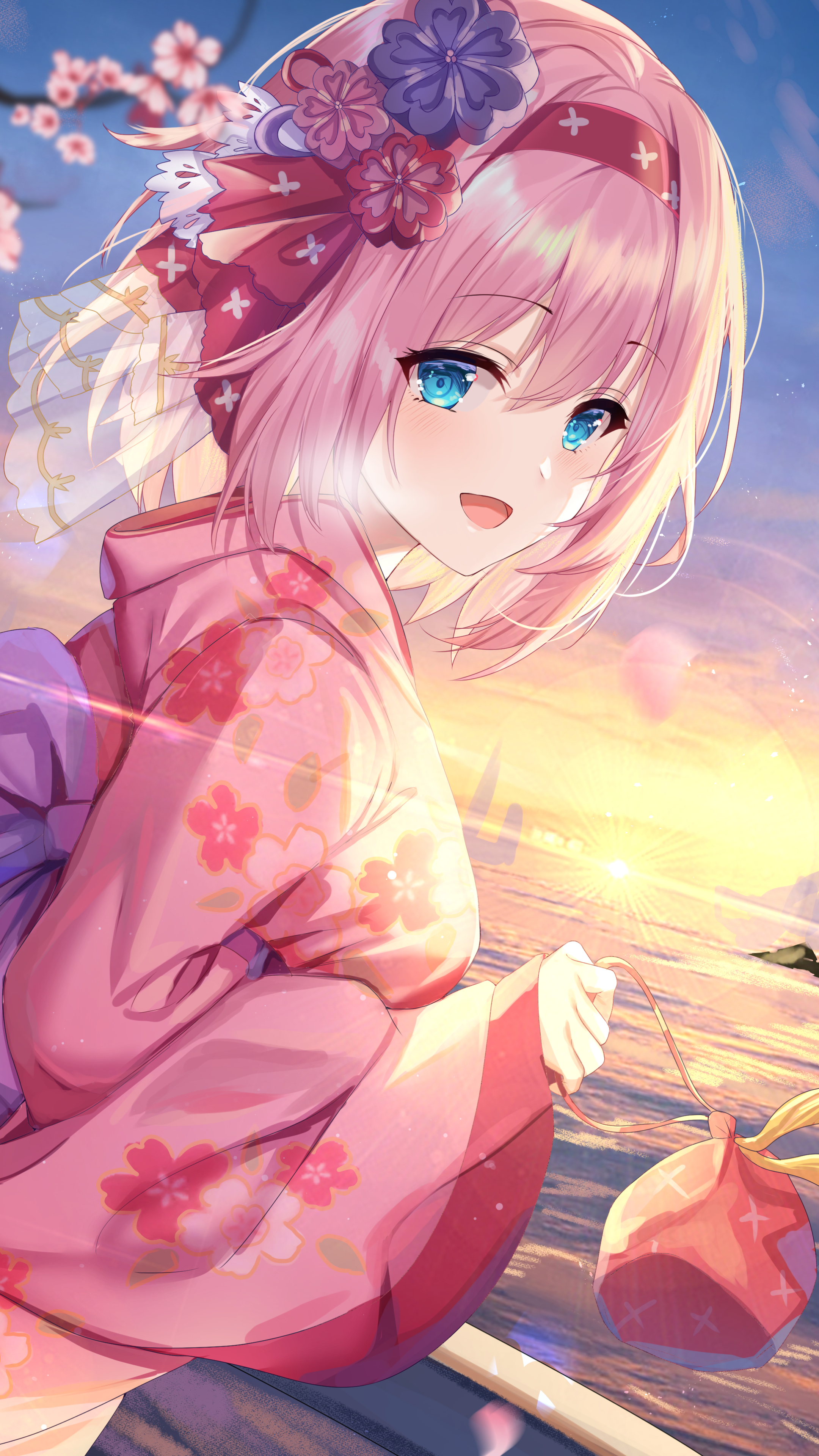 Download mobile wallpaper Anime, Kimono, Pink Hair, Short Hair, Aqua Eyes, Princess Connect! Re:dive, Yui Kusano for free.