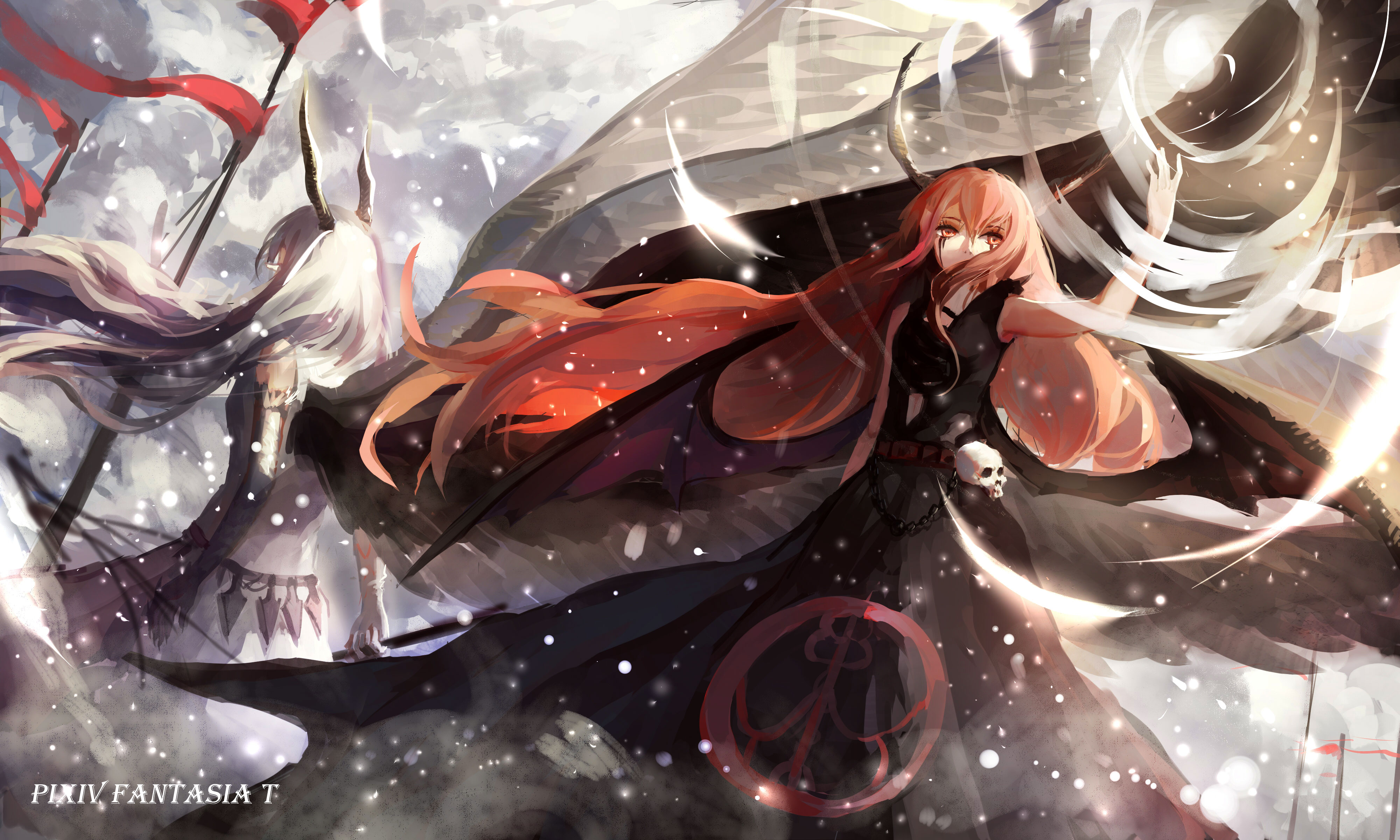 Download mobile wallpaper Anime, Wings, Red Hair, White Hair, Pixiv Fantasia T for free.