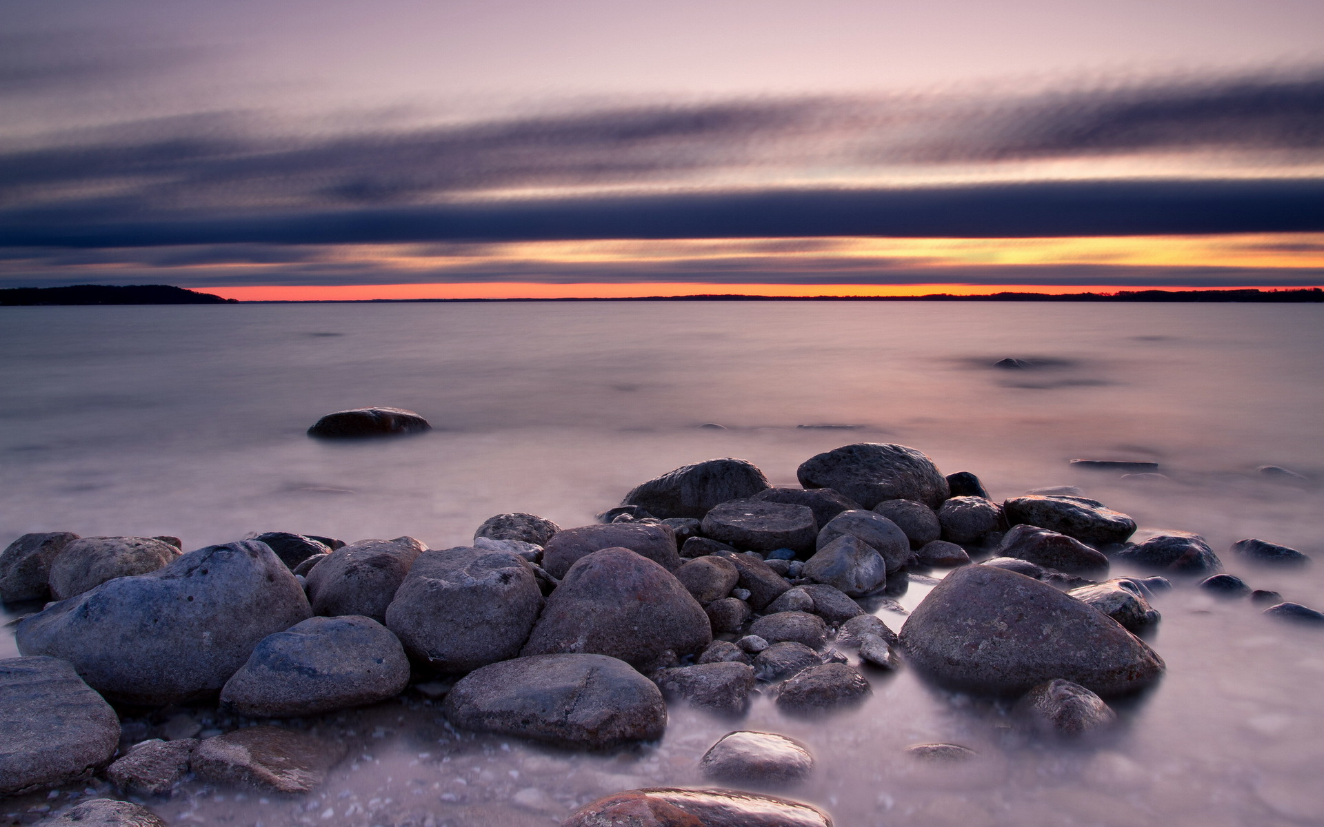 Download mobile wallpaper Nature, Sunset, Sky, Horizon, Earth, Stone, Cloud, Seascape for free.