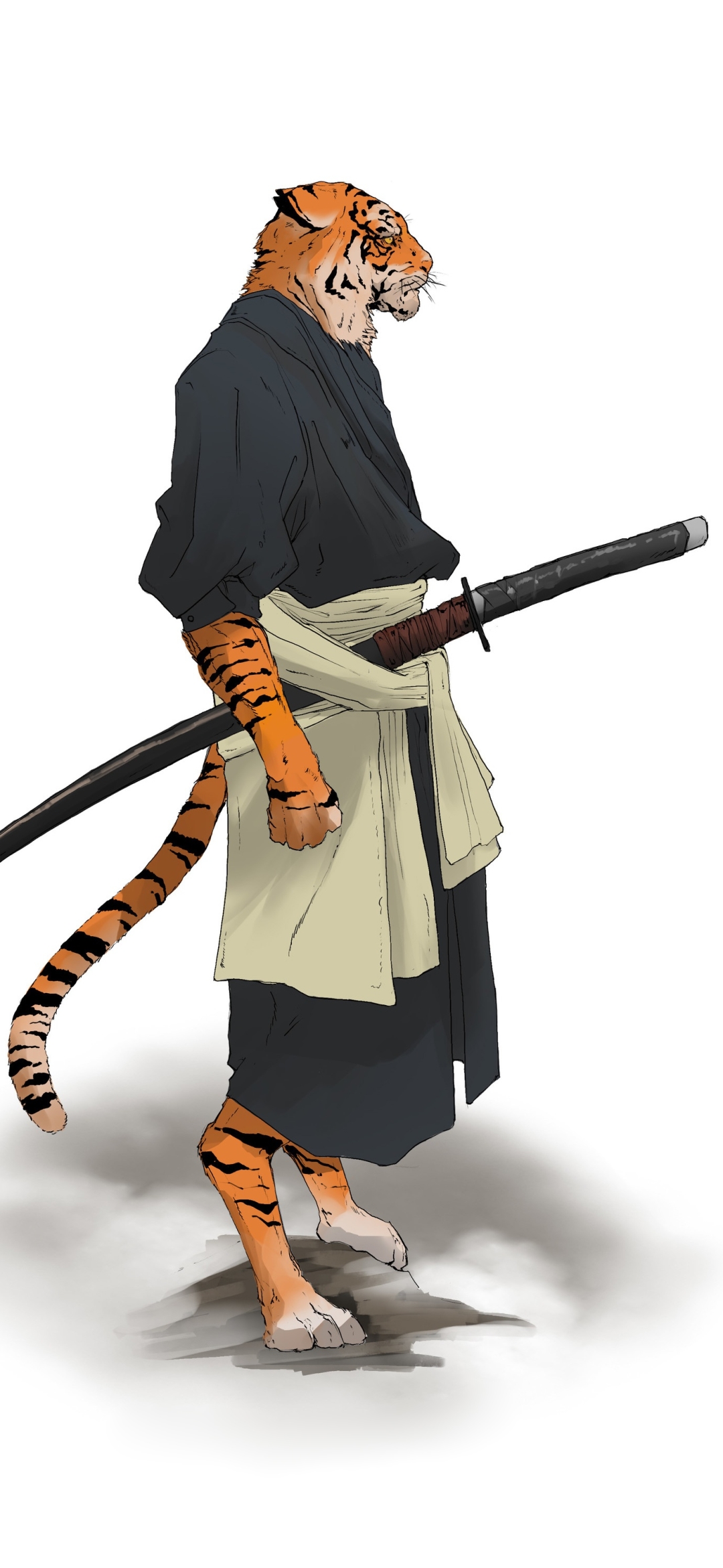 Download mobile wallpaper Fantasy, Tiger, Warrior, Samurai, Katana for free.