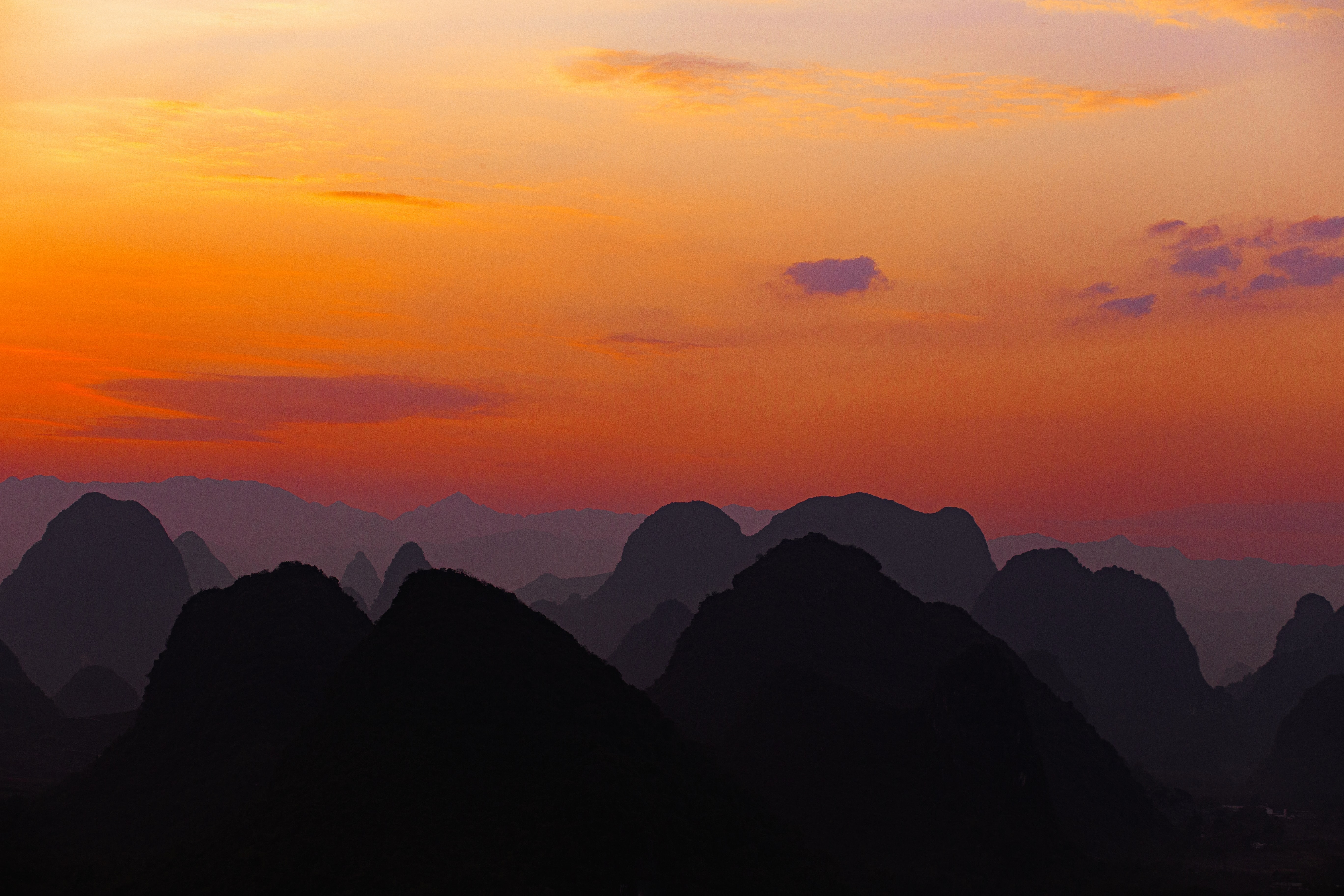 sunset, sky, mountains, dark, hills, dahl, distance HD wallpaper