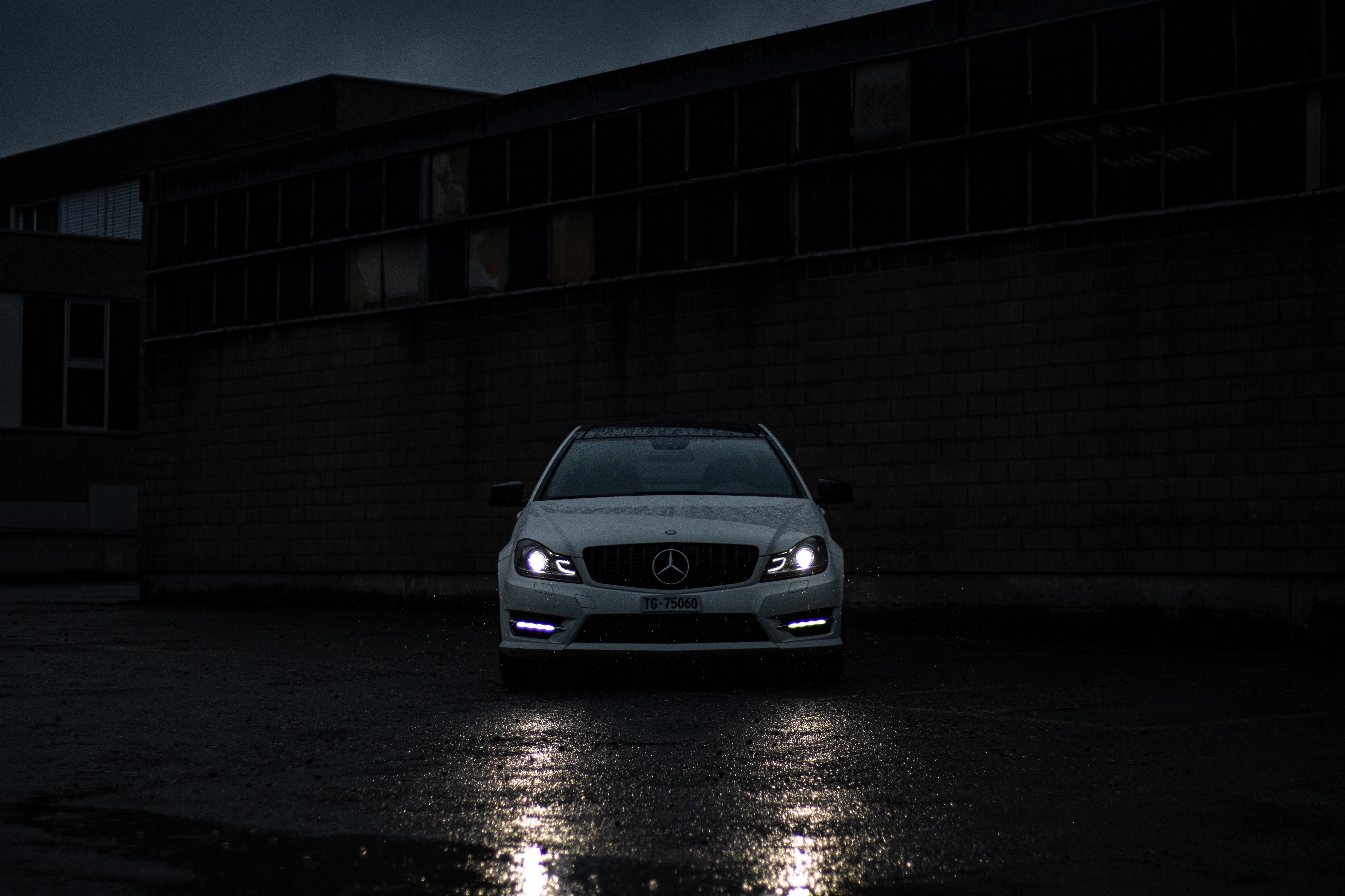 mercedes benz, headlights, cars, front view, white, lights, car