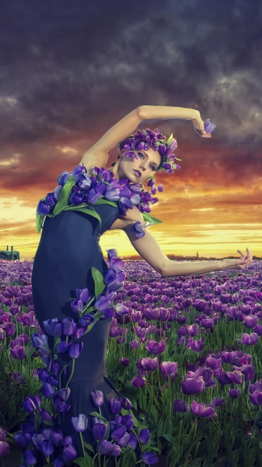 Download mobile wallpaper Flower, Sunrise, Artistic, Tulip, Model, Women, Shawna Colton for free.