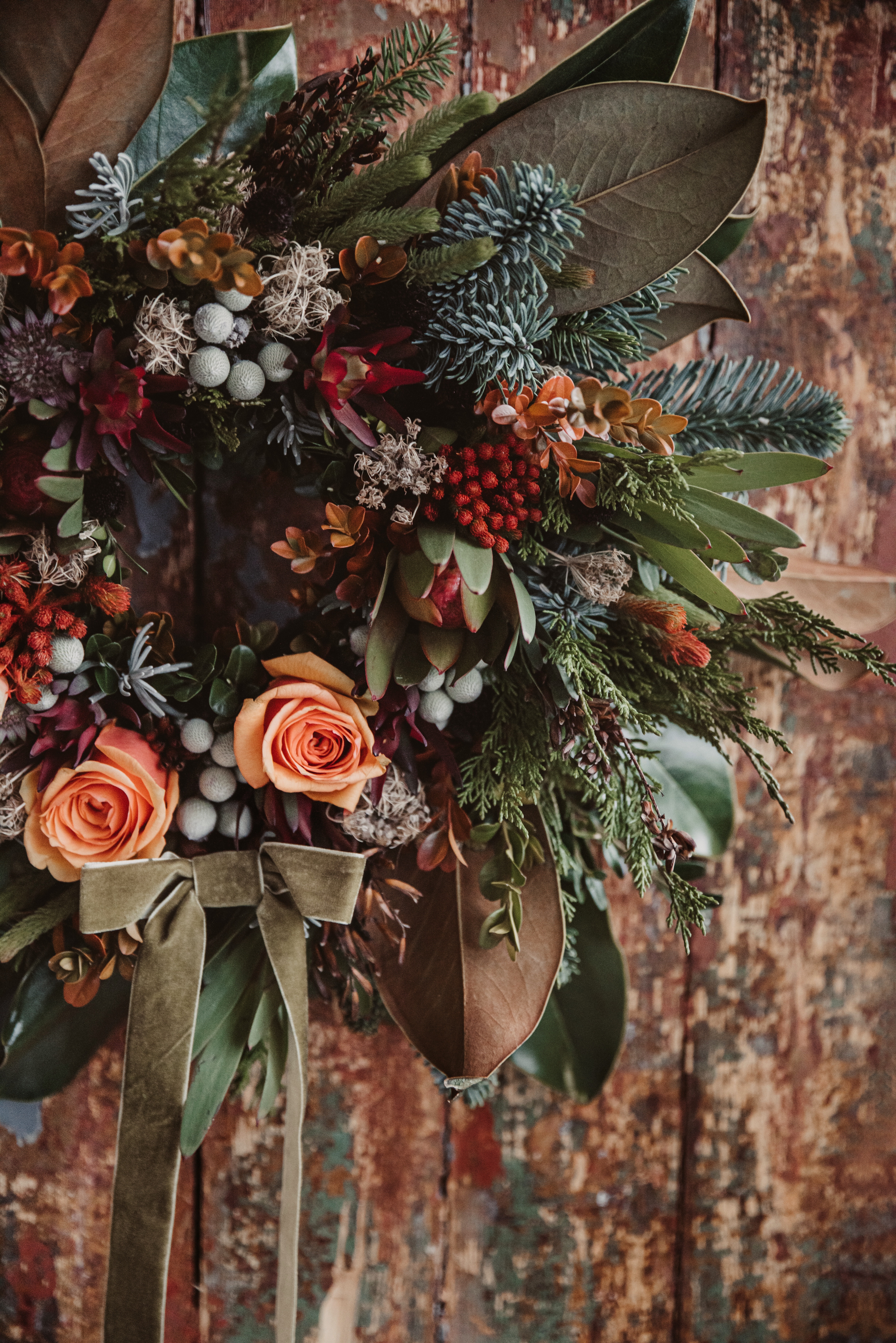 Download mobile wallpaper Decoration, Wreath, Branches, Berries, Flowers for free.