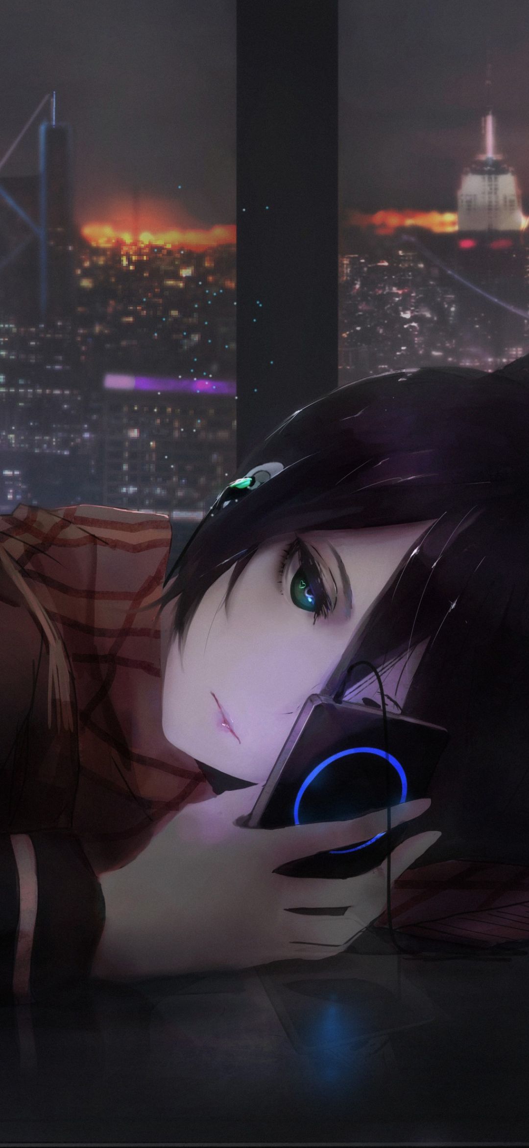 anime, original, ipod, black hair, blue eyes