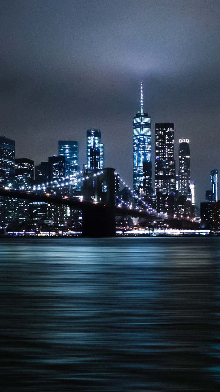 Скачать картинку Города, Ночь, Городской Пейзаж, Нью Йорк, Бруклинский Мост, Сделано Человеком в телефон бесплатно.