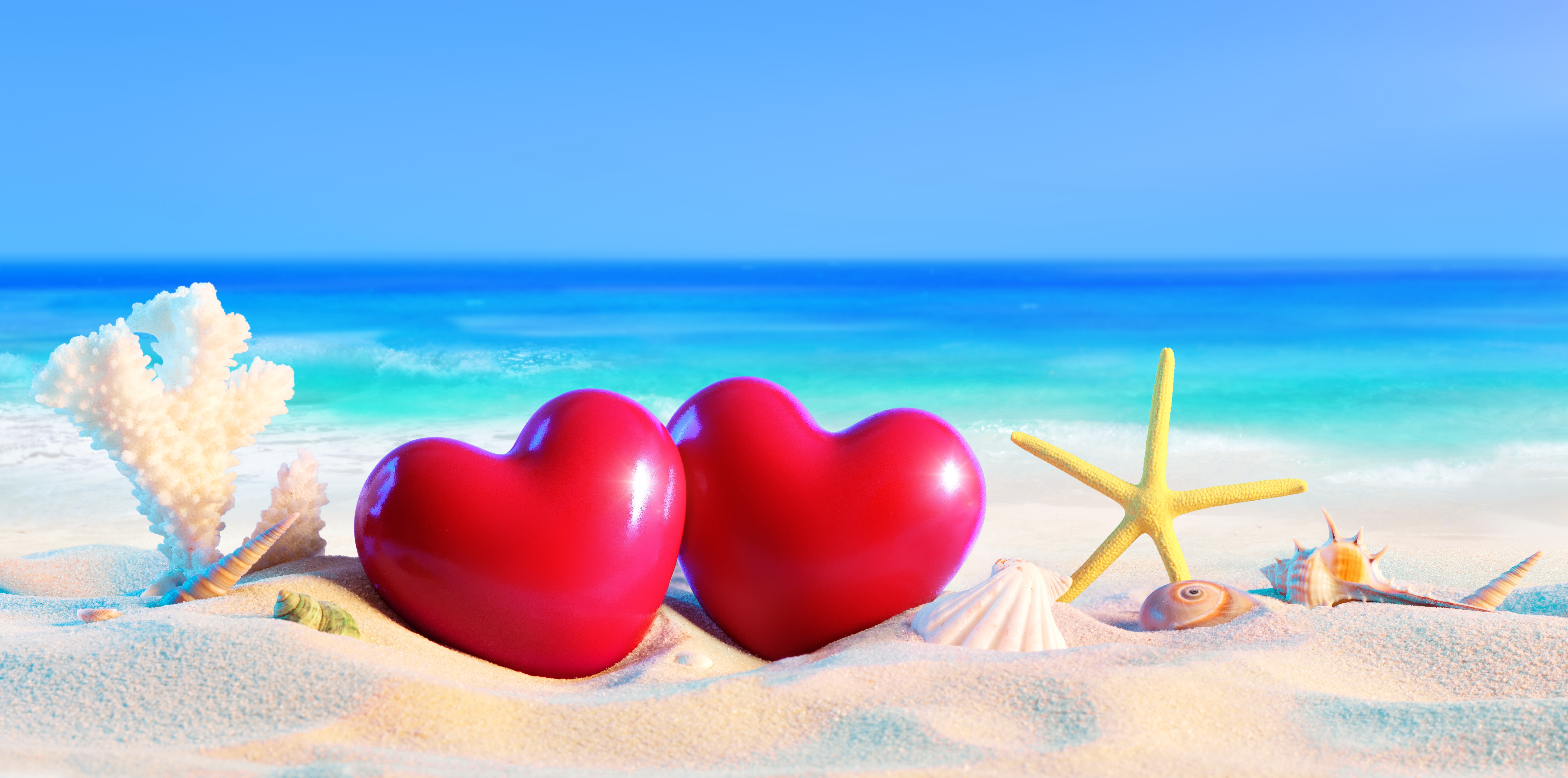 Download mobile wallpaper Sea, Beach, Sand, Summer, Starfish, Heart, Artistic, Shell for free.