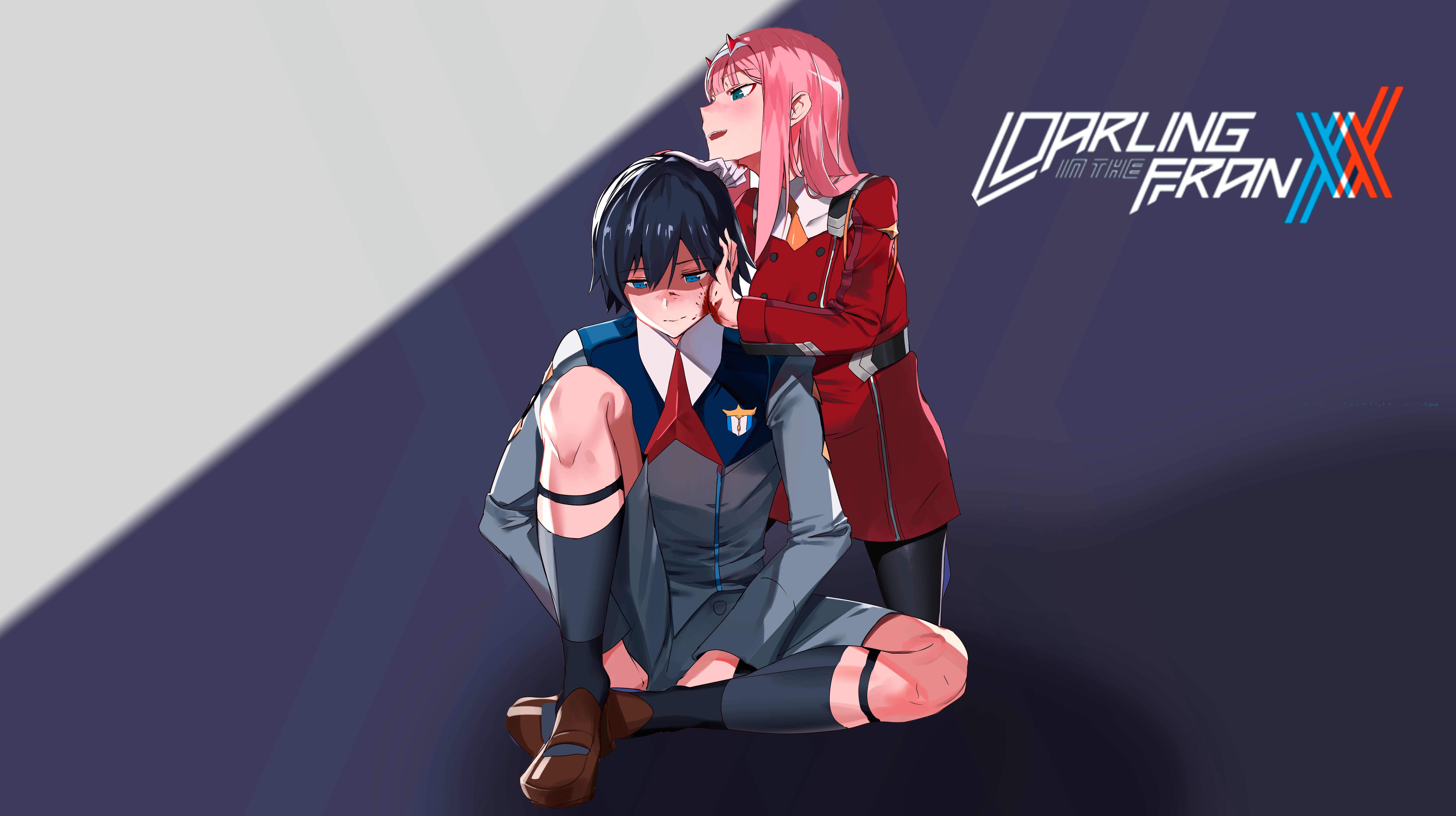 anime, darling in the franxx, black hair, hiro (darling in the franxx), pink hair, zero two (darling in the franxx) wallpapers for tablet