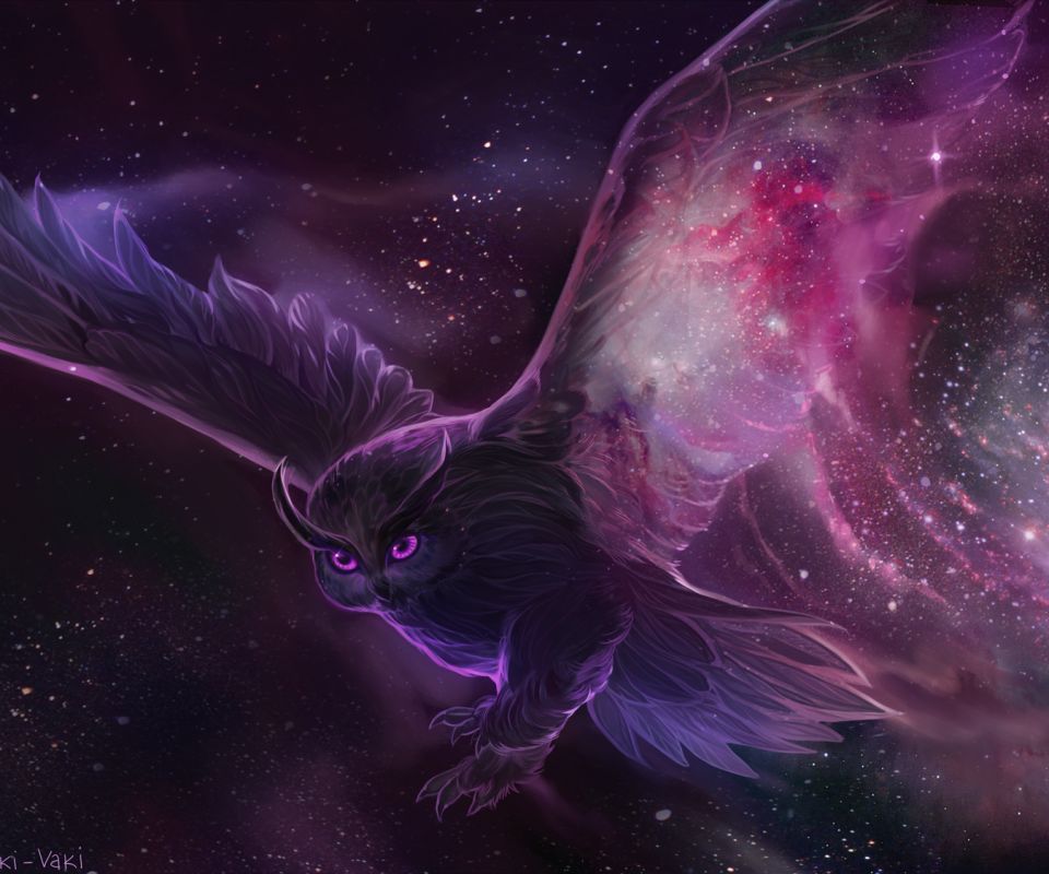 Download mobile wallpaper Birds, Stars, Owl, Galaxy, Animal for free.