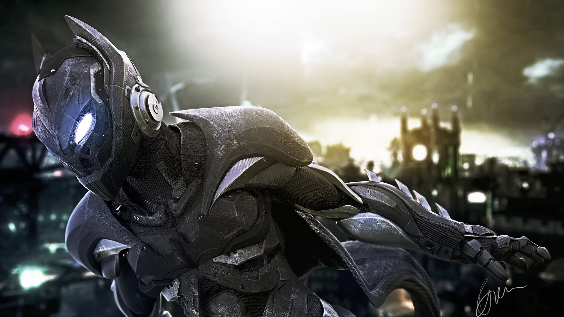 batman: arkham knight, video game, arkham knight (dc comics), armor, glowing eyes, mask, batman