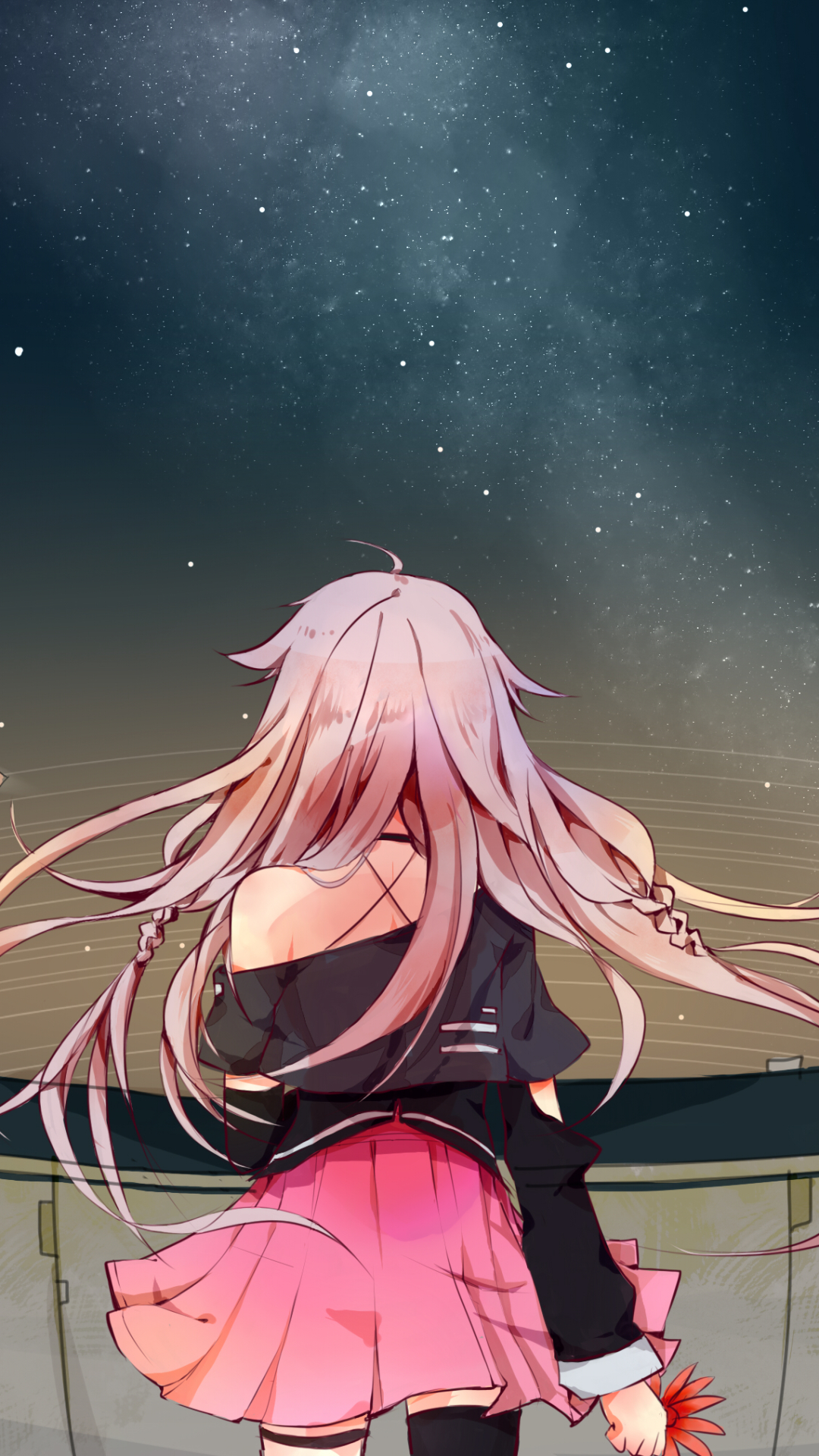Download mobile wallpaper Anime, Sky, Stars, Vocaloid, Skirt, Pink Hair, Braid, Long Hair, Ia (Vocaloid) for free.