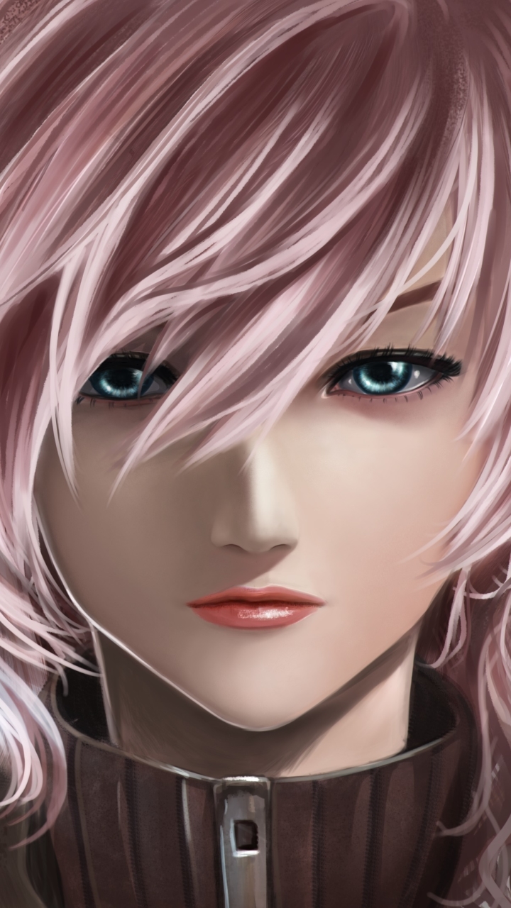 Handy-Wallpaper Final Fantasy, Gesicht, Blaue Augen, Pinkes Haar, Computerspiele, Fainaru Fantajî Xiii, Kurzes Haar kostenlos herunterladen.