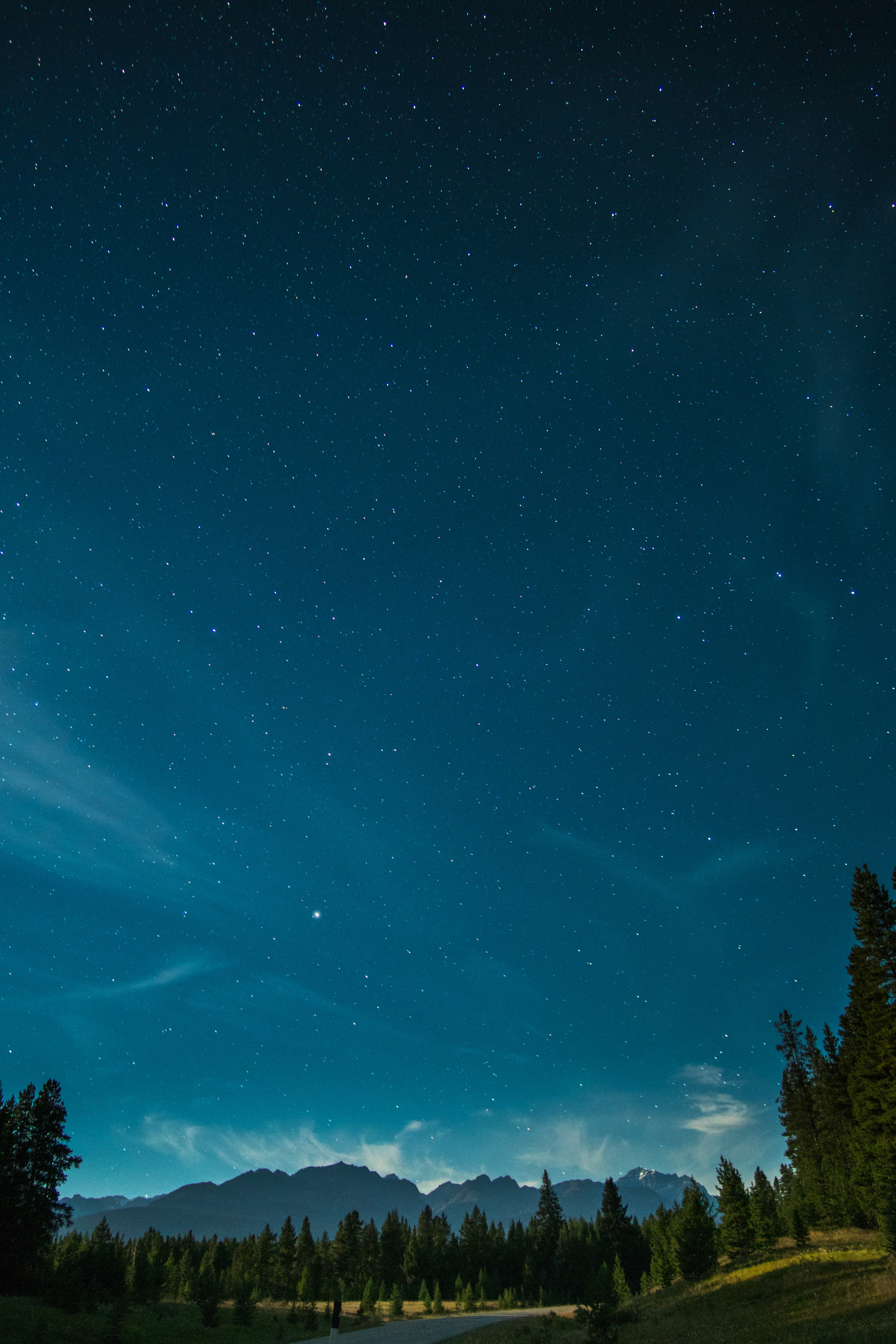 Descarga gratuita de fondo de pantalla para móvil de Montañas, Naturaleza, Noche, Árboles, Cielo Estrellado.