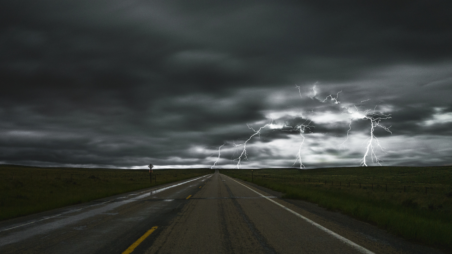 Download mobile wallpaper Lightning, Road, Storm, Man Made for free.
