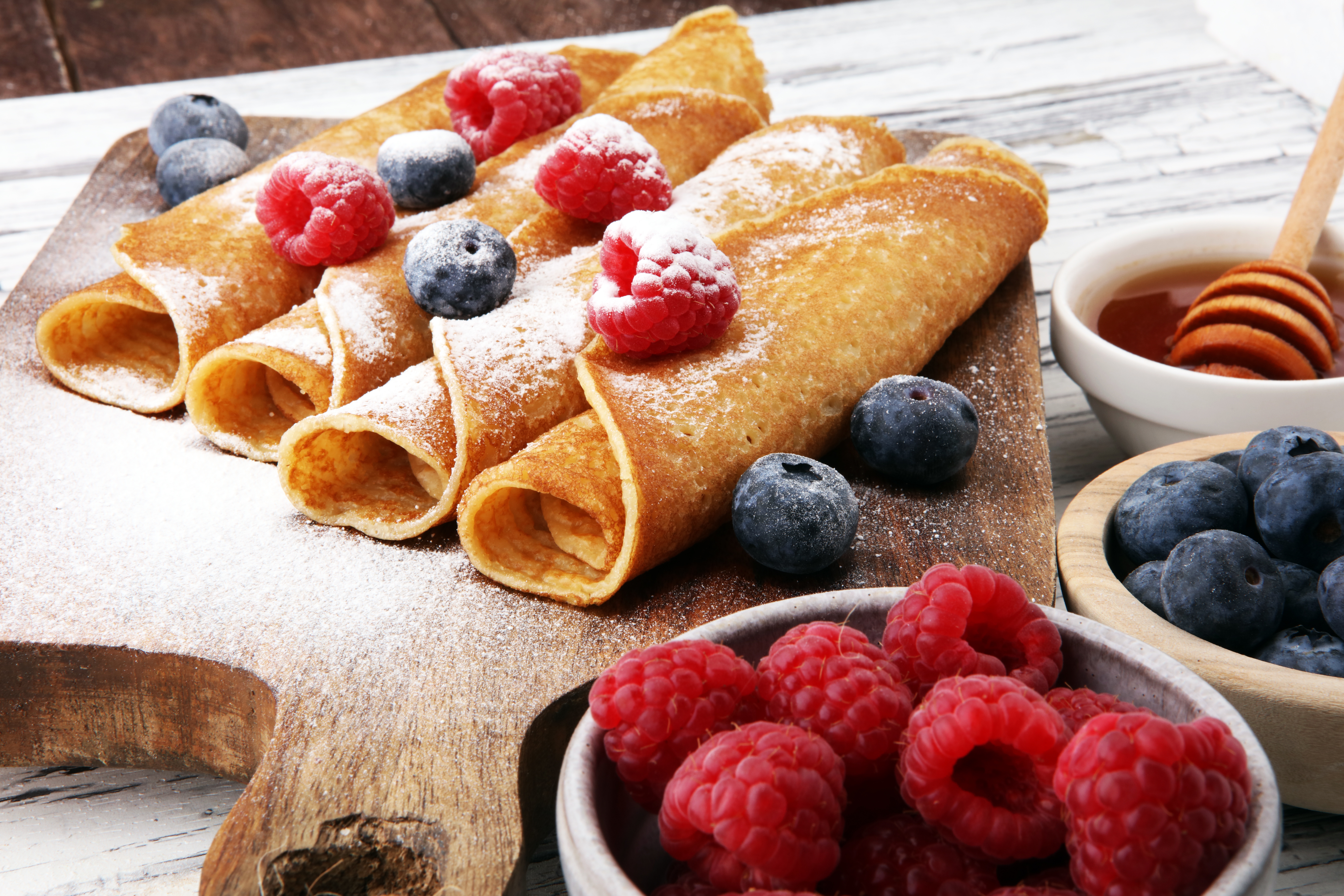 Download mobile wallpaper Food, Blueberry, Raspberry, Still Life, Berry, Fruit, Crêpe for free.