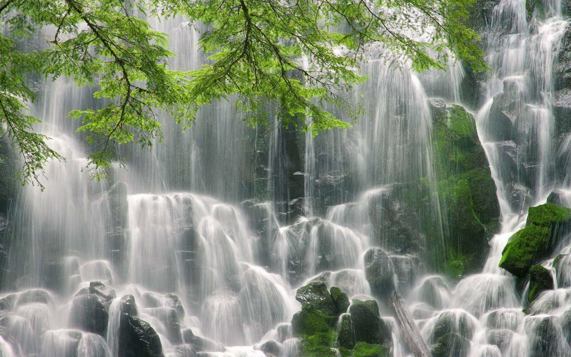 Download mobile wallpaper Waterfalls, Mountain, Waterfall, Earth, Moss for free.