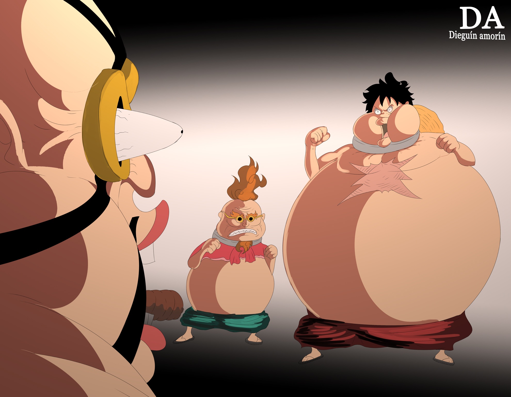anime, one piece, hyogoro (one piece), monkey d luffy, queen the plague