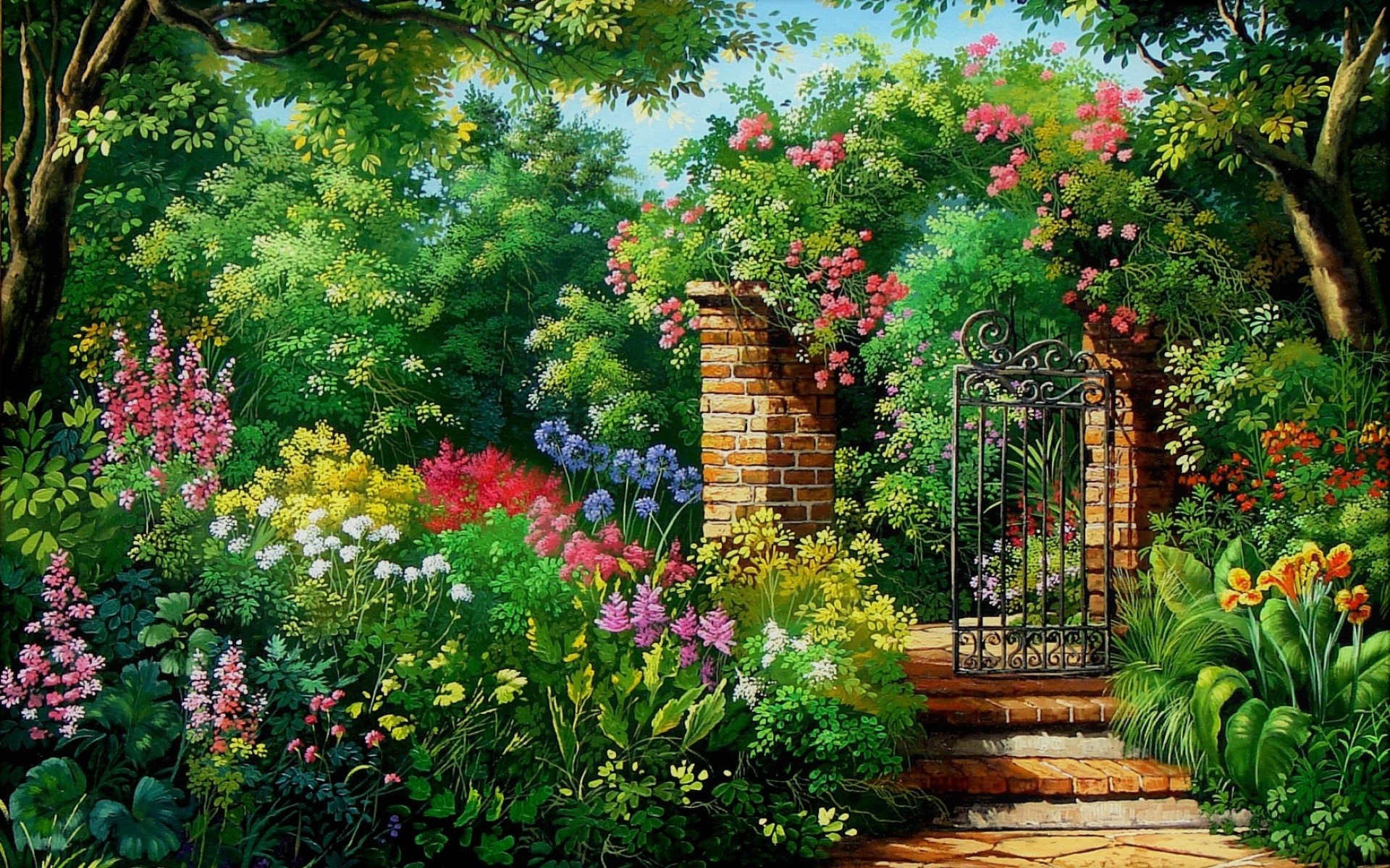 859543 baixar imagens artistico, pintura, colorido, jardim inglês, flor, jardim, portão - papéis de parede e protetores de tela gratuitamente