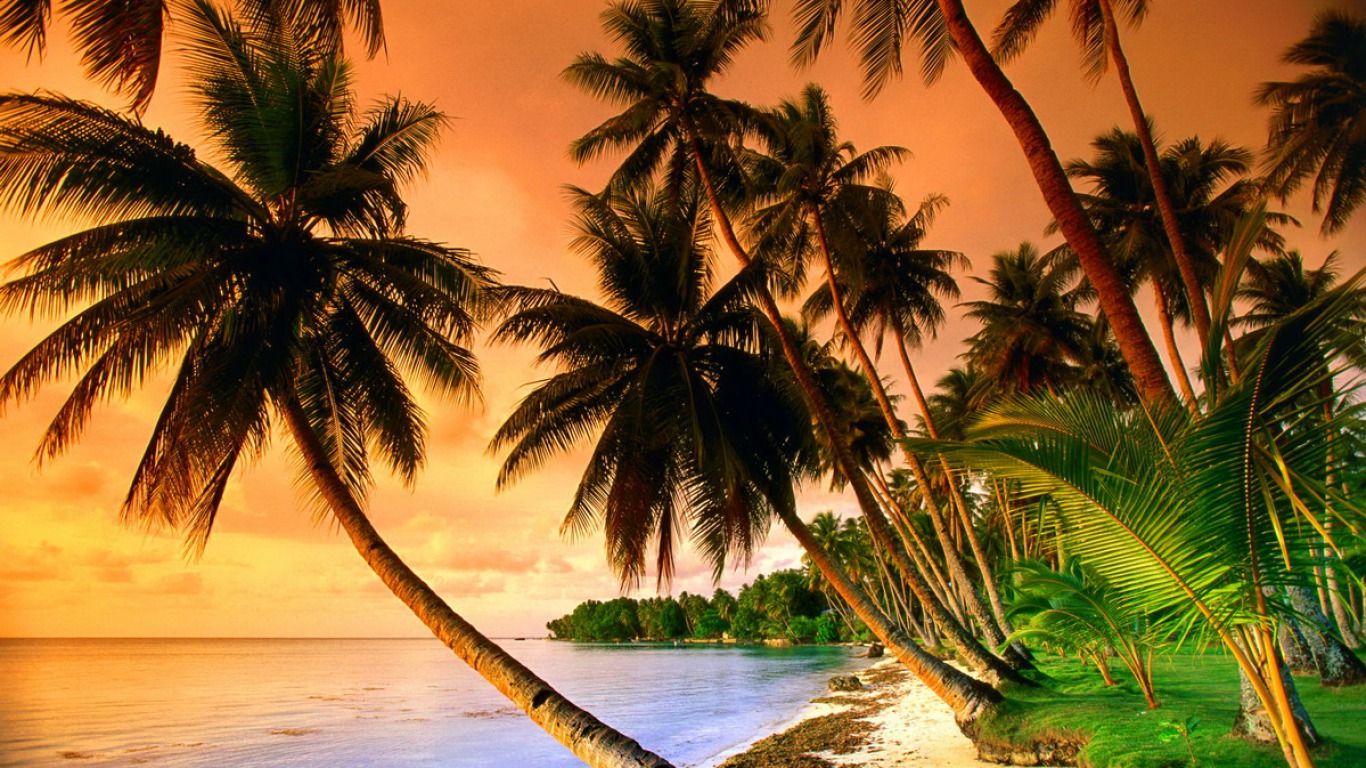 tropics, sunset, earth, beach, ocean 4K for PC