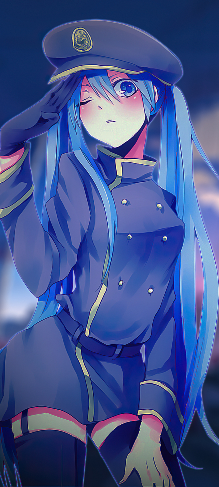 Download mobile wallpaper Anime, Uniform, Blue Eyes, Original, Blue Hair, Long Hair for free.