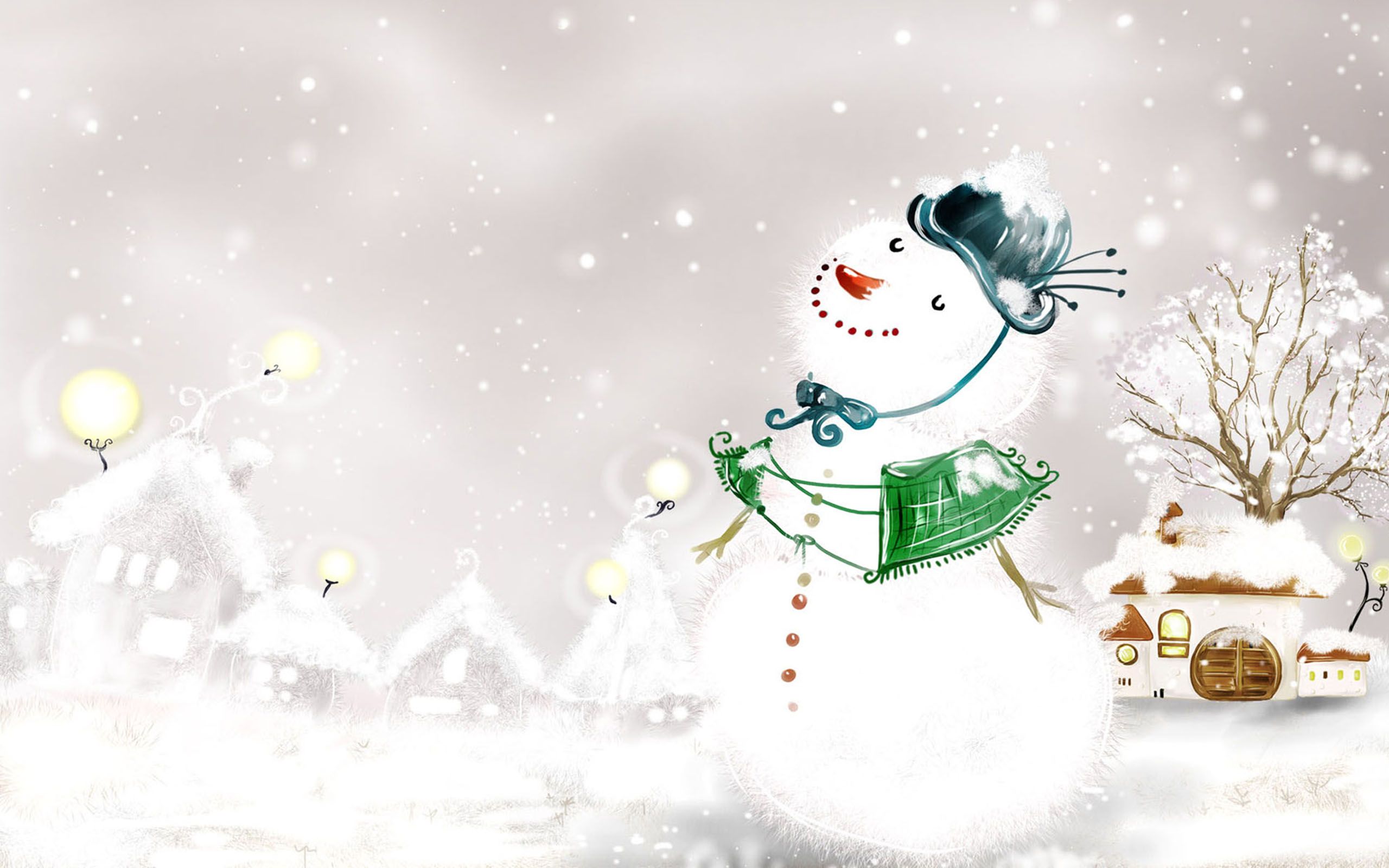 Скачать картинку Снеговик, Снегопад, Снег, Зима, Художественные в телефон бесплатно.