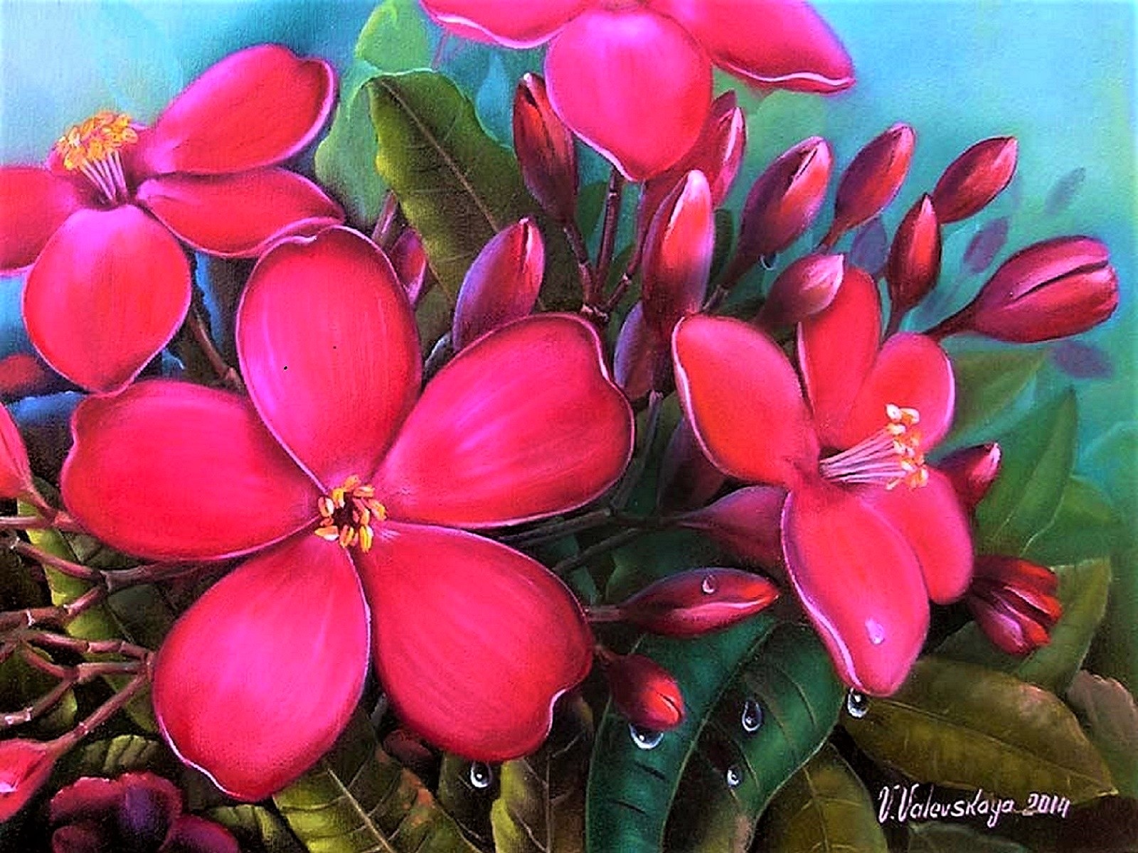 Download mobile wallpaper Flower, Painting, Artistic, Plumeria, Pink Flower for free.