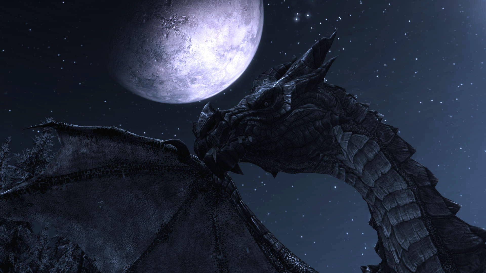 Baixar papel de parede para celular de The Elder Scrolls V: Skyrim, Skyrim, Os Pergaminhos Anciões, Dragão, Lua, Videogame gratuito.