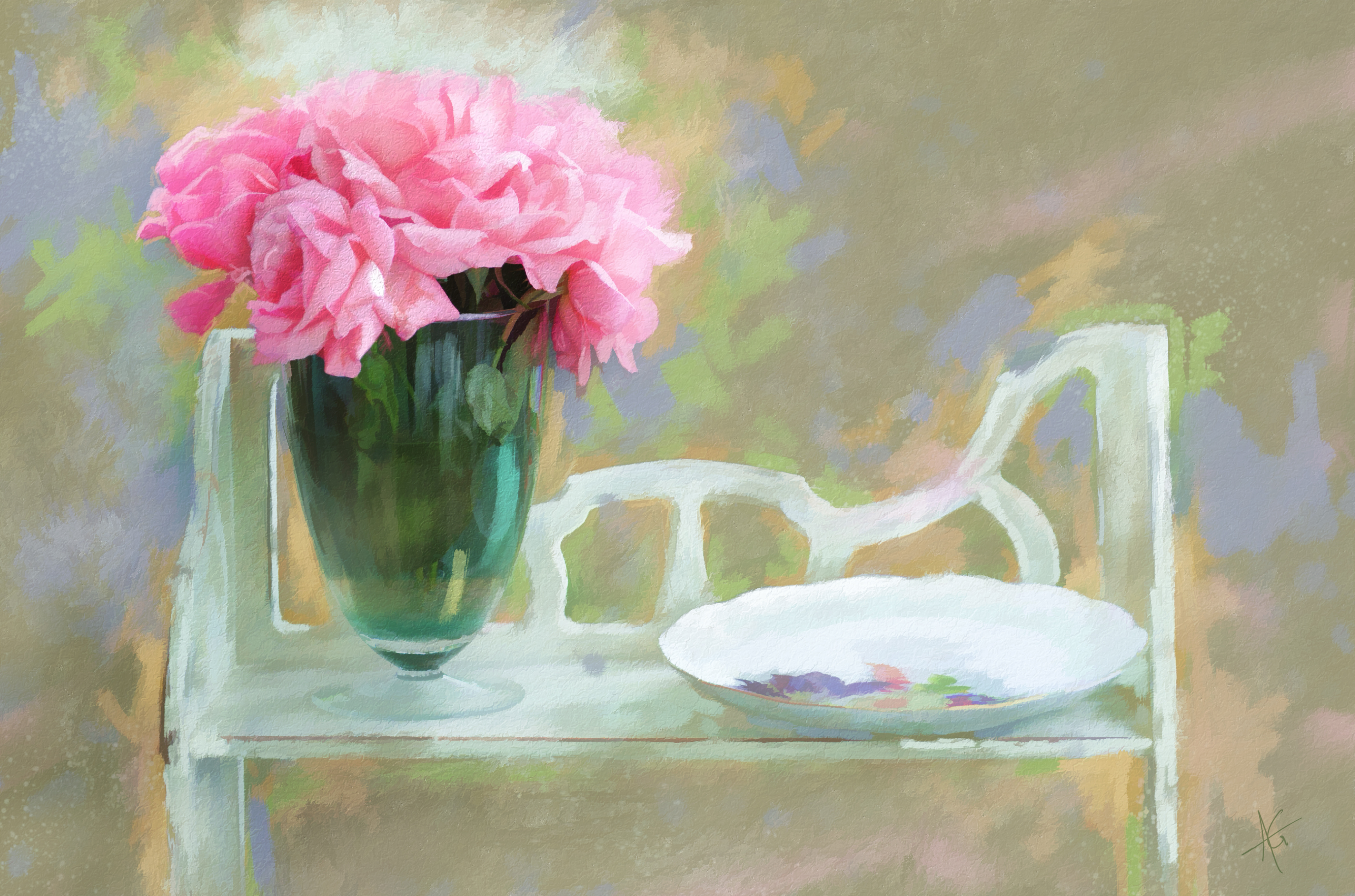 Free download wallpaper Flowers, Flower, Vase, Painting, Artistic on your PC desktop