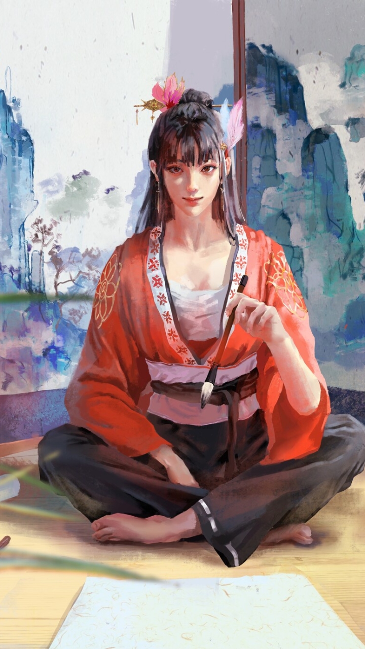 Download mobile wallpaper Fantasy, Kimono, Women, Asian, Feet for free.