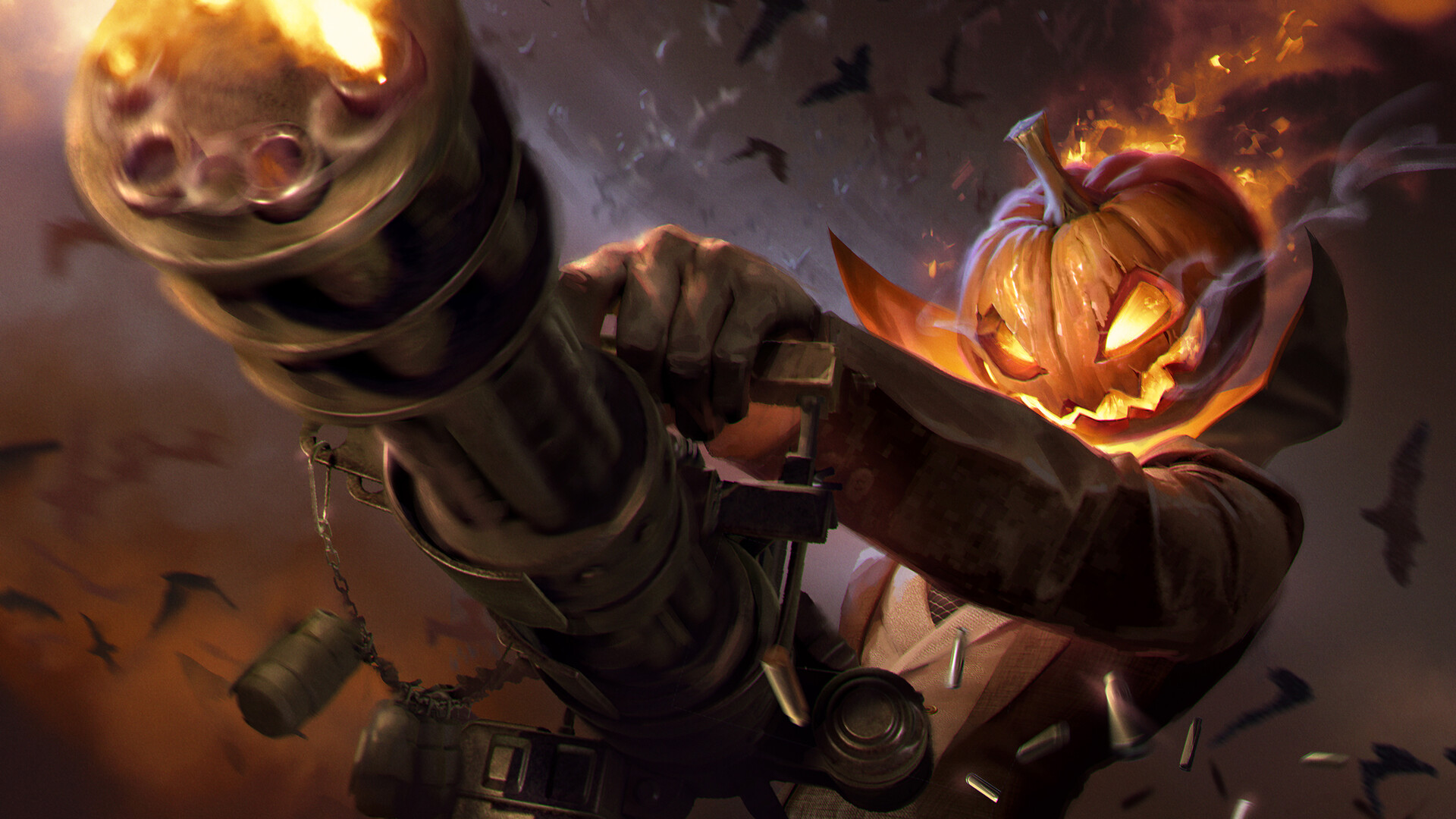 jack o' lantern, holiday, halloween, minigun, pumpkin