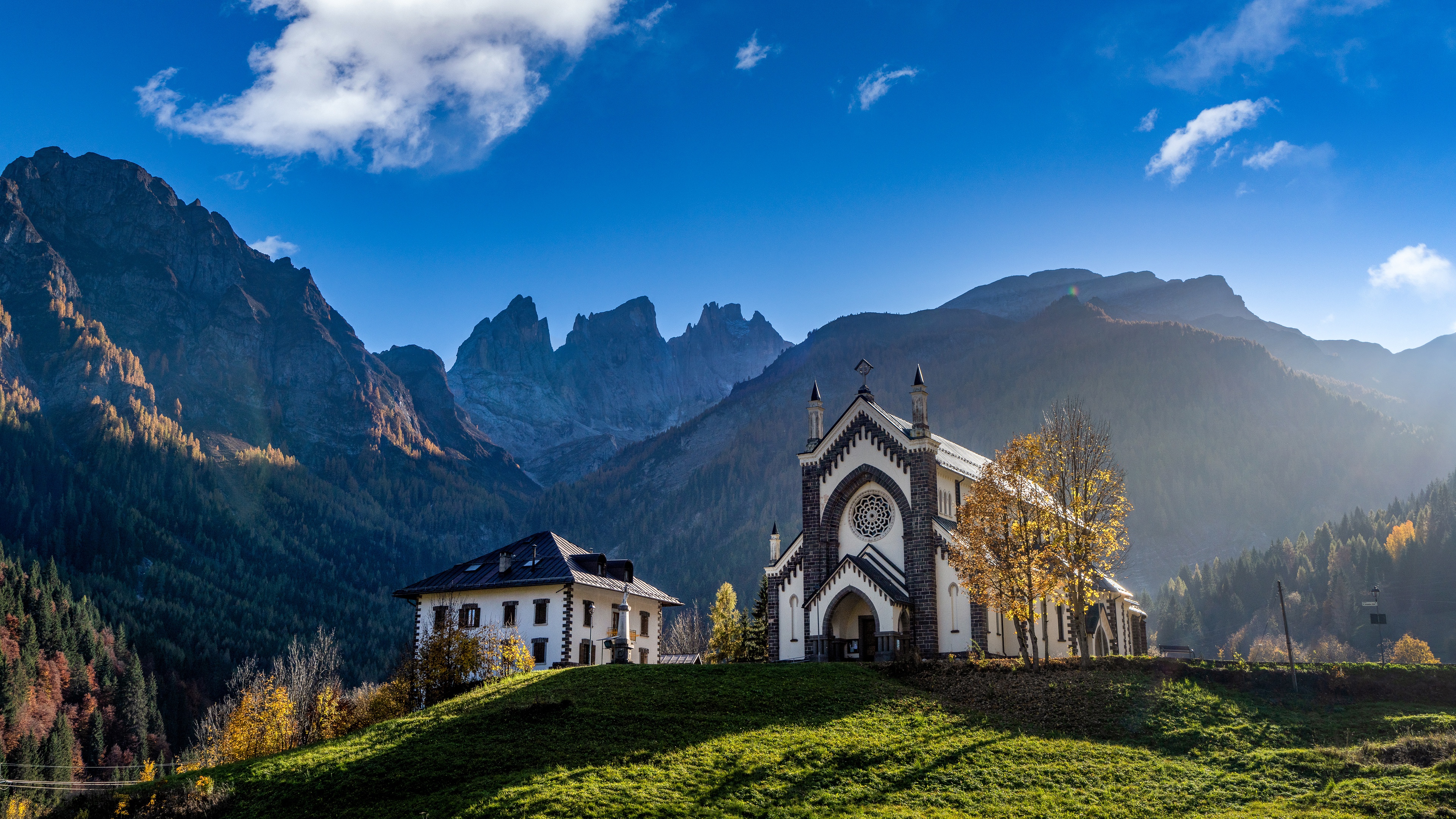 Free download wallpaper Mountain, House, Alps, Church, Churches, Religious on your PC desktop