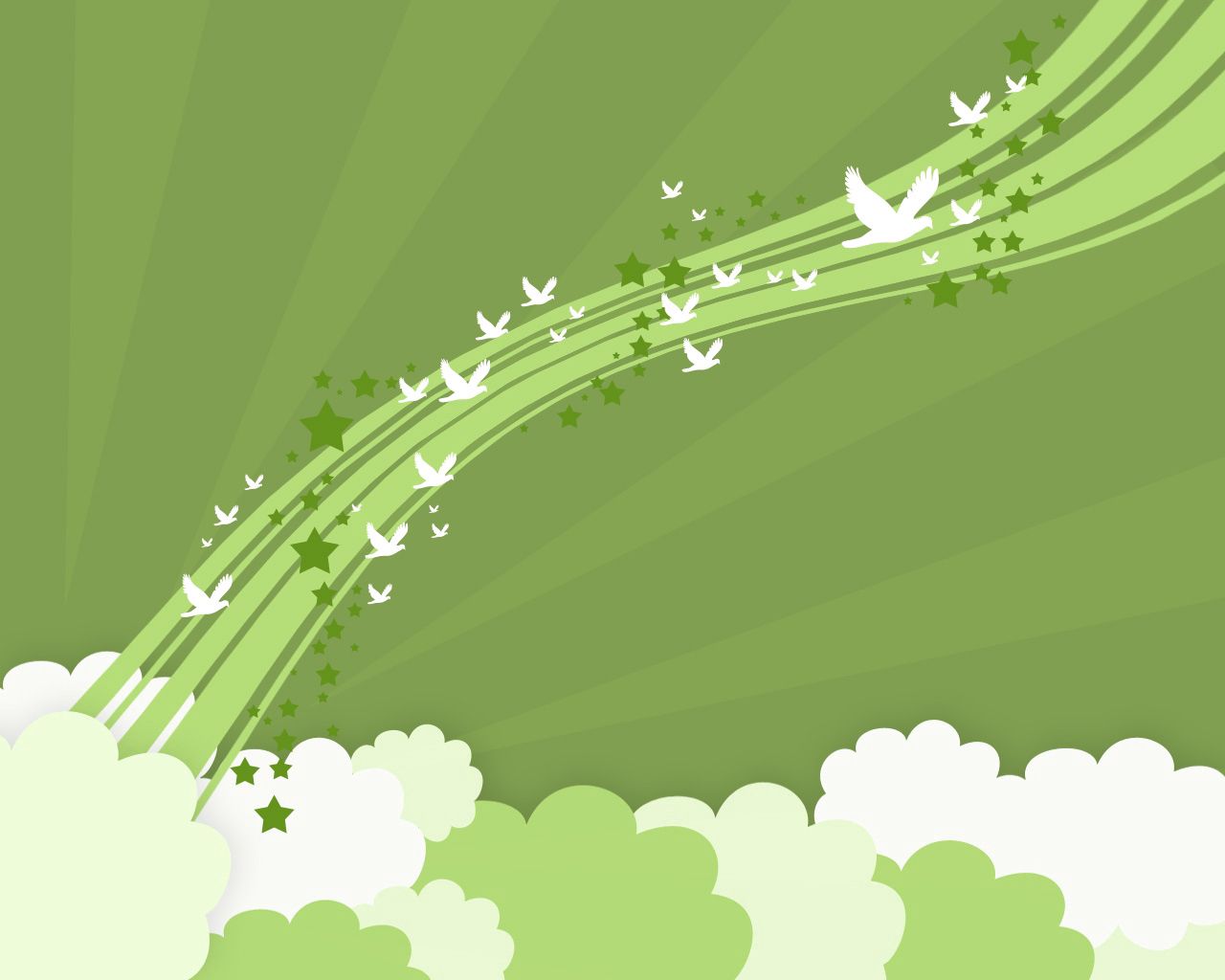Скачать картинку Зеленый, Полет, Линии, Птицы, Вектор в телефон бесплатно.