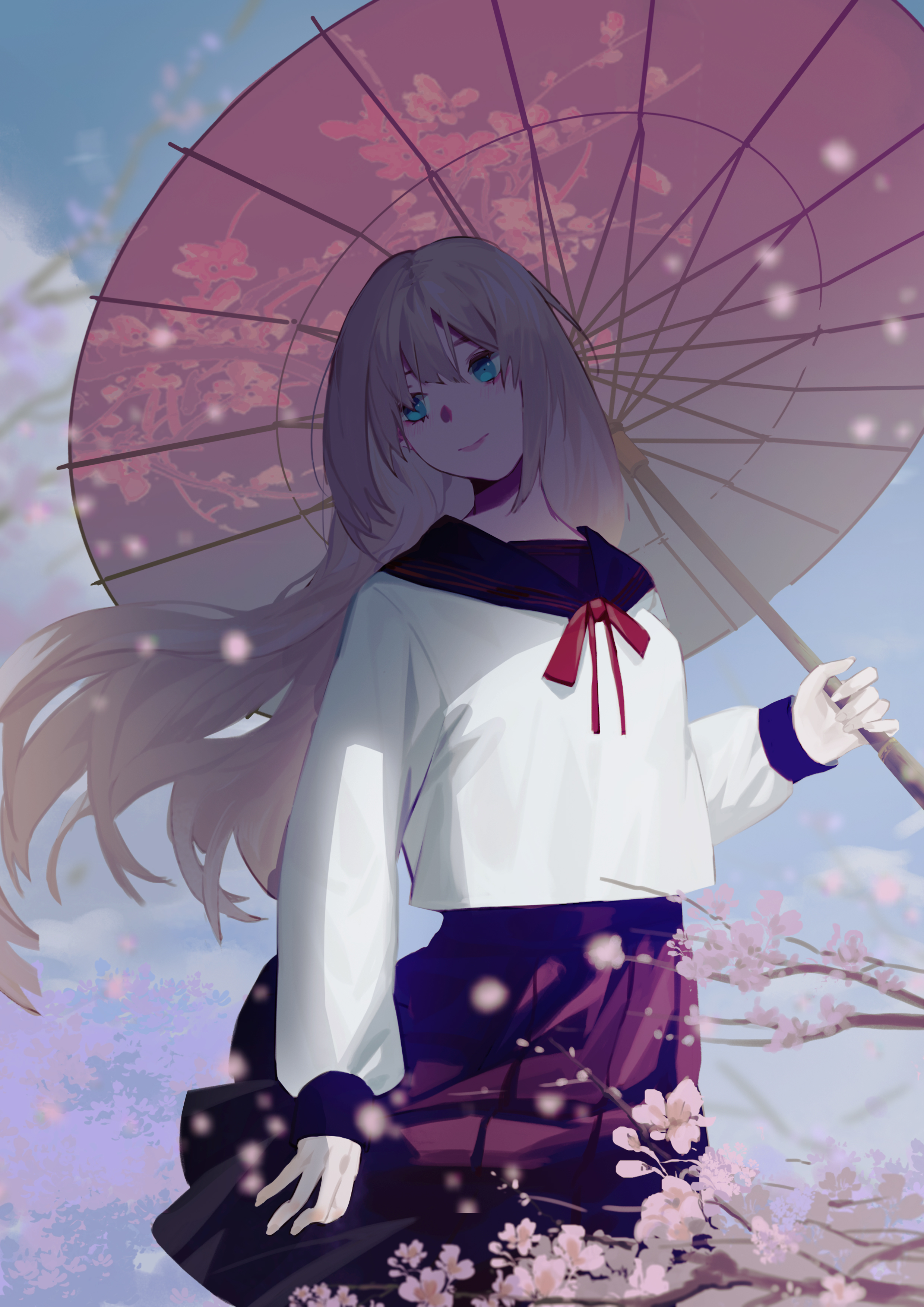 Descarga gratuita de fondo de pantalla para móvil de Paraguas, Sakura, Muchacha, Niña, Anime.